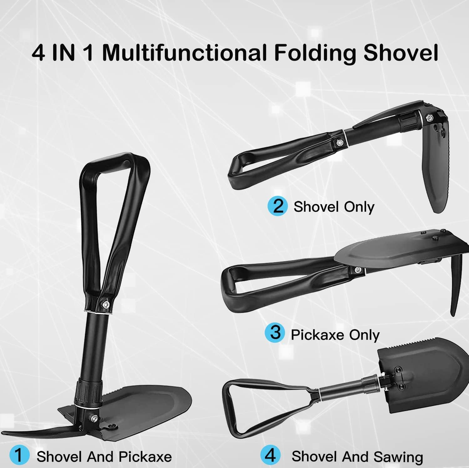 Folding Survival Shovel 58Cm, High-Carbon Steel Entrenching Tool, Folding Camping Shovel, Heavy Duty, for Garden, Hunting, Hiking, Fishing, Car Emergency, Gifts for Men image number 5
