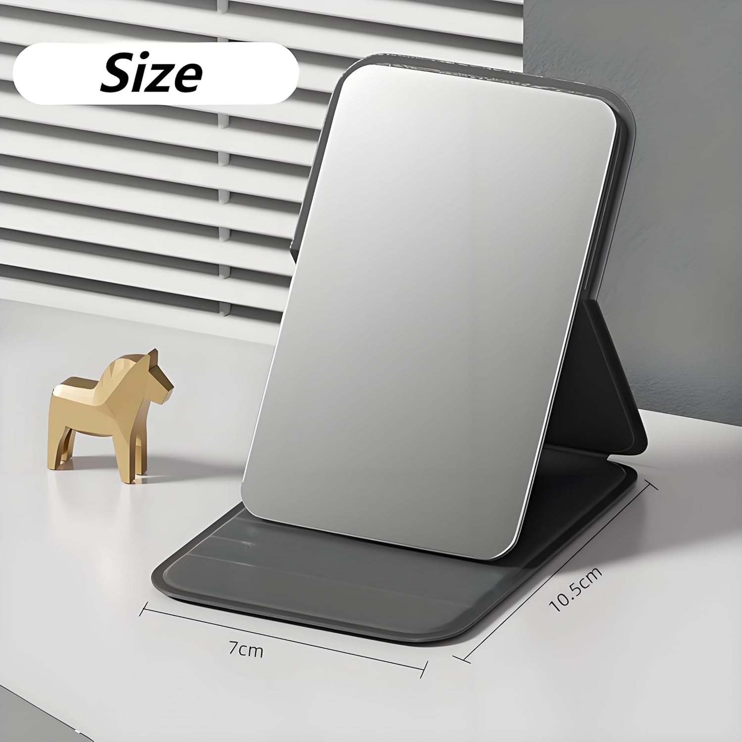 2 Pack Mini Portable Makeup Mirrors - Foldable Desktop Mirror with Leather Case, HD Anti-Distortion Glass for Students, Travel & Dorm (Black & Pink, 10Cm) image number 5