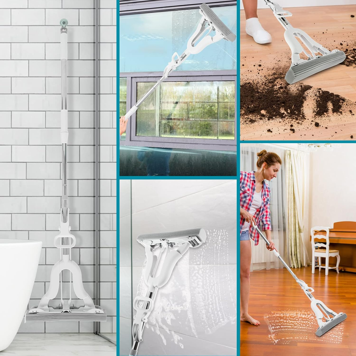 Kandishiex PVA Sponge Mop, Super Absorbent Sponge Roller Mop, Wet and Dry Use, Self Wringing, 12.9In Head, for Home Floor image number 6