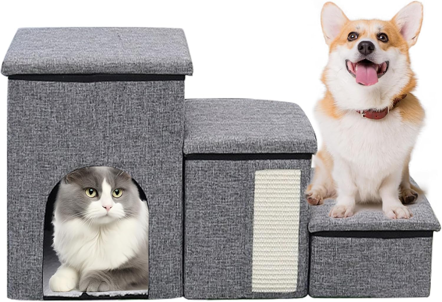 Incifuerza Dog Step Stairs with Storage, Foldable 3-Step Pet Ladder for High Beds, Window, Couch, Portable Cat & Puppy Steps, Dog Stair Ramp with Storage Box image number 5