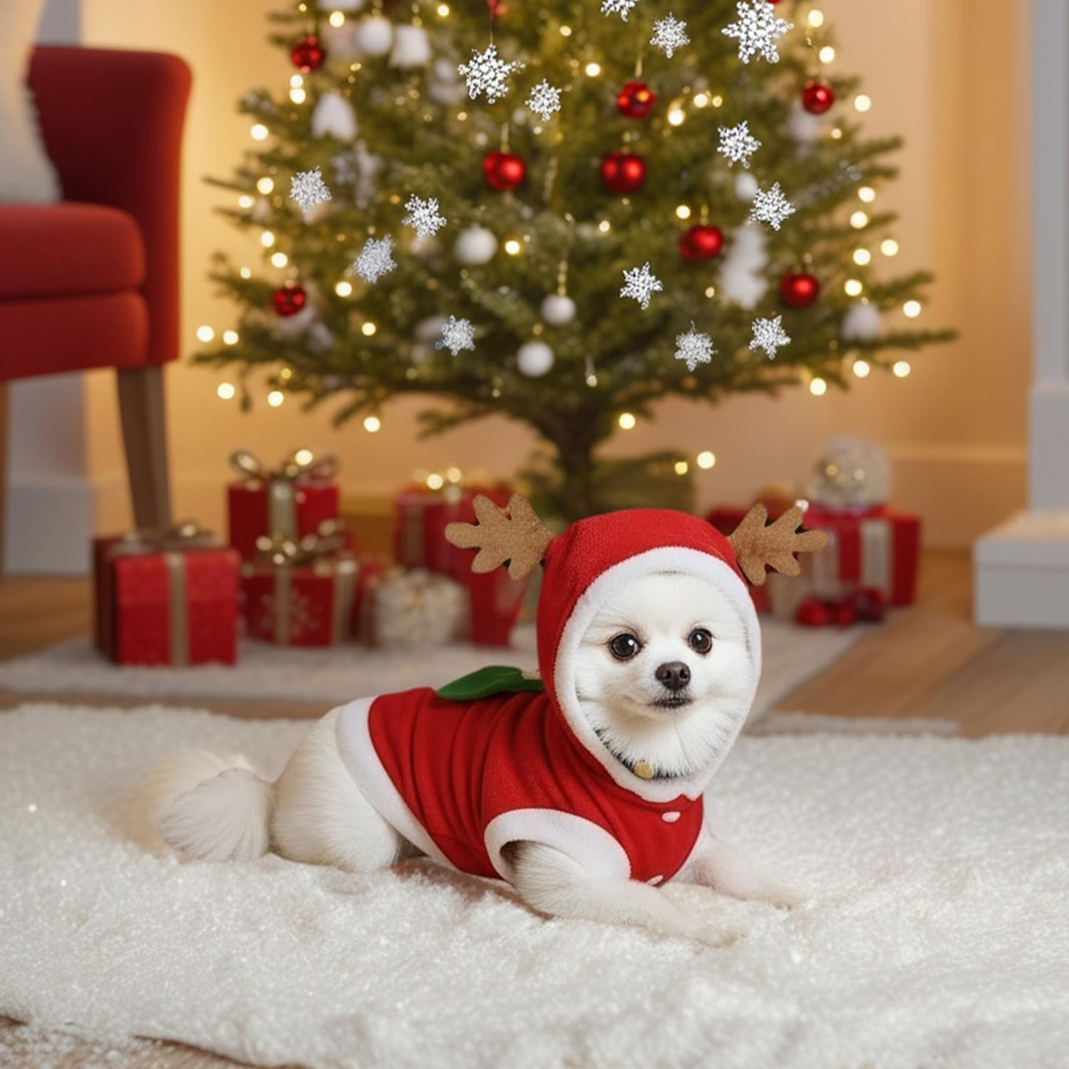 Dog Cat Christmas Outfit, Cute Elk Pattern with Christmas Tree for Small Medium Large Dogs Cats for New Year Party（S） image number 6