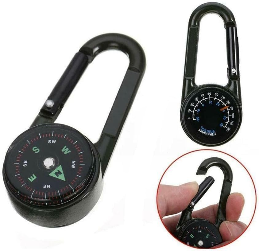 3 in 1 Multifunctional Compass Thermometer Hiking Tactical Carabiner Keychain for Camping, Hiking,Travel image number 2