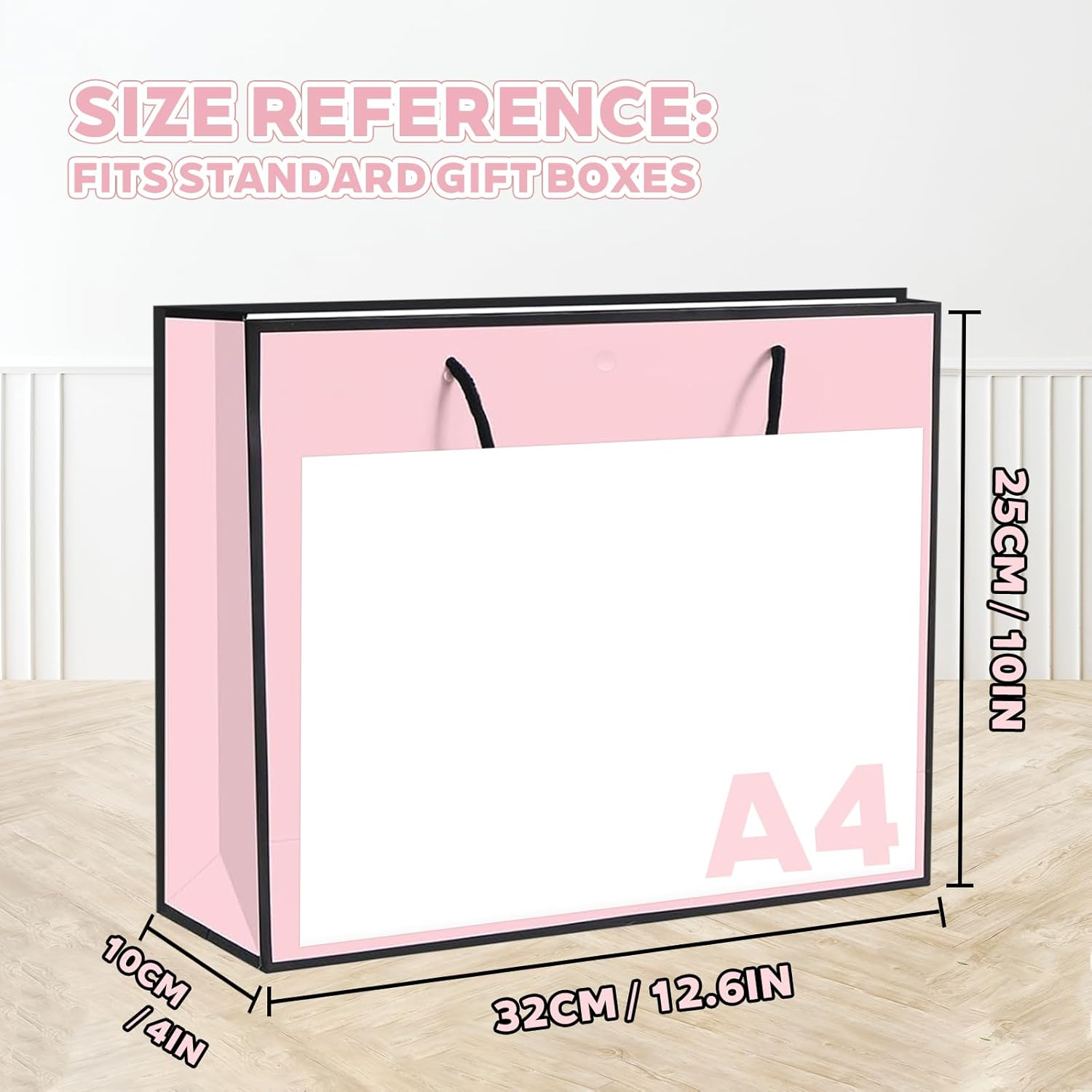 10 Pack Pink Black Bow Gift Bags with Handles, 32 X 25 X 11CM Large, Contains 20 Sheets Tissue Papers & 10 Greeting Cards for Wedding, Birthday, Valentine'S Day, Paper Bags image number 4