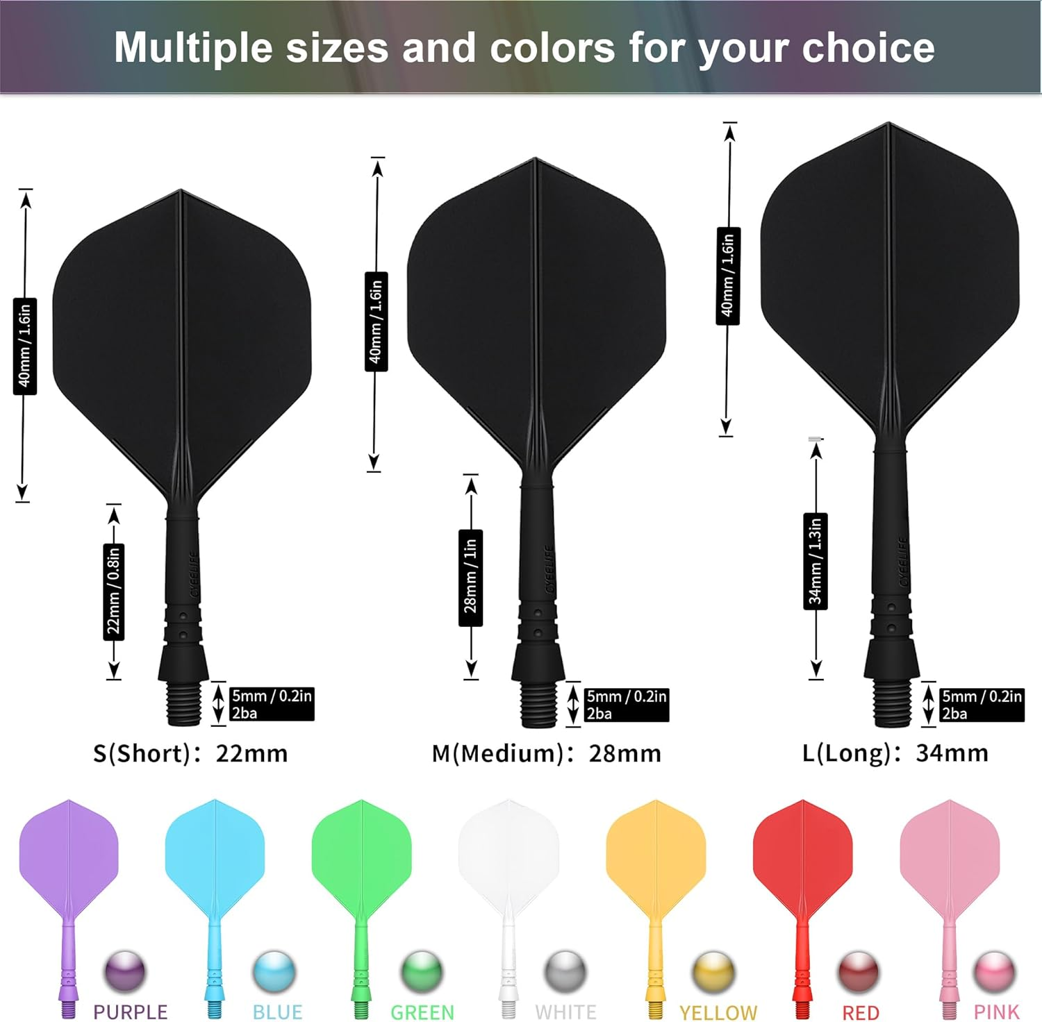 Cyeelife 6Pcs 2BA Moulded Dart Flights and Shafts,One Piece Accessory 4 Colors CF02 image number 1