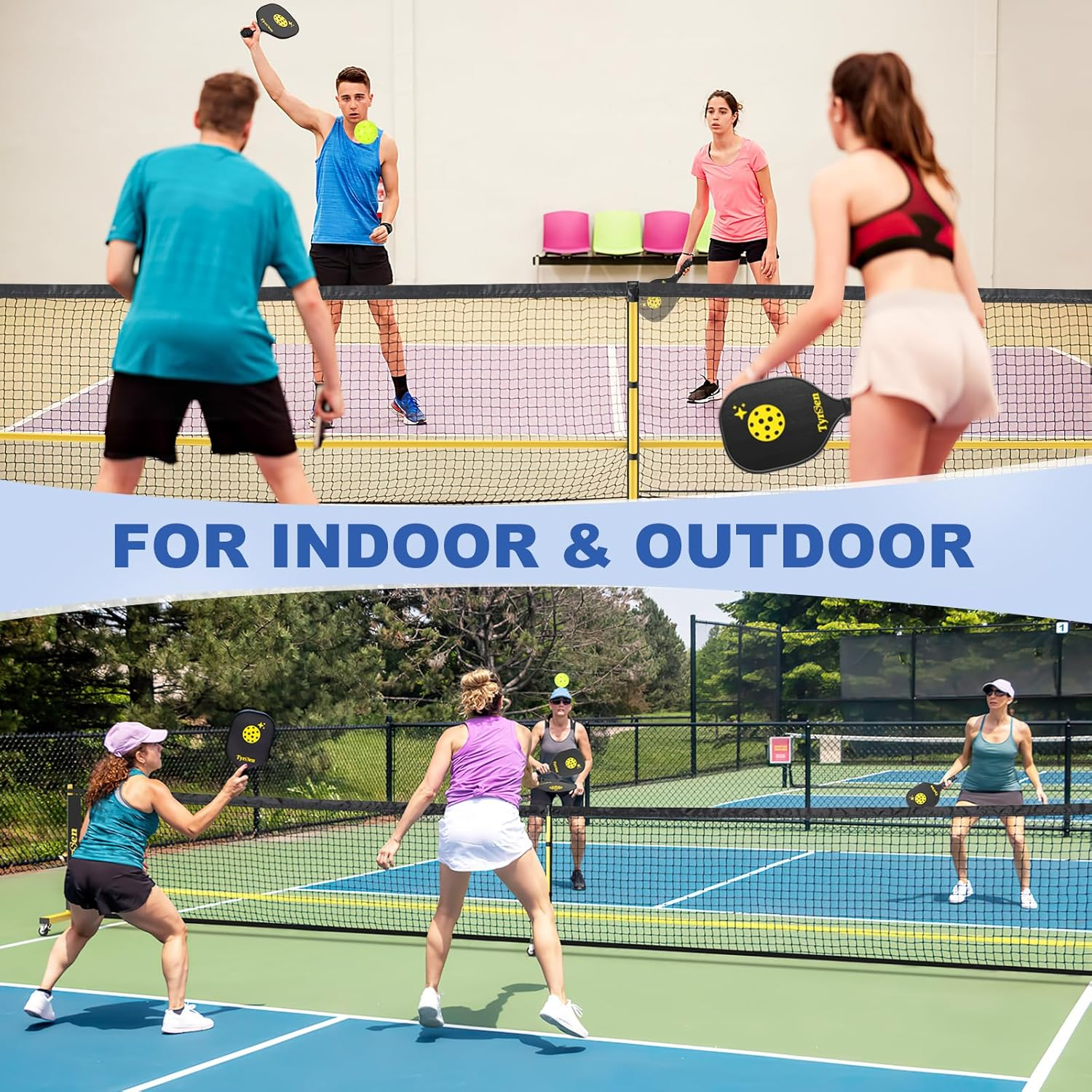 TYRSEN Pickleball Set with Net for Driveway Portable Pickleball Net on Wheels 22 FT Regulation Size Pickle Ball Net System with Carrying Bag, Weather Resistant Metal Frame image number 3