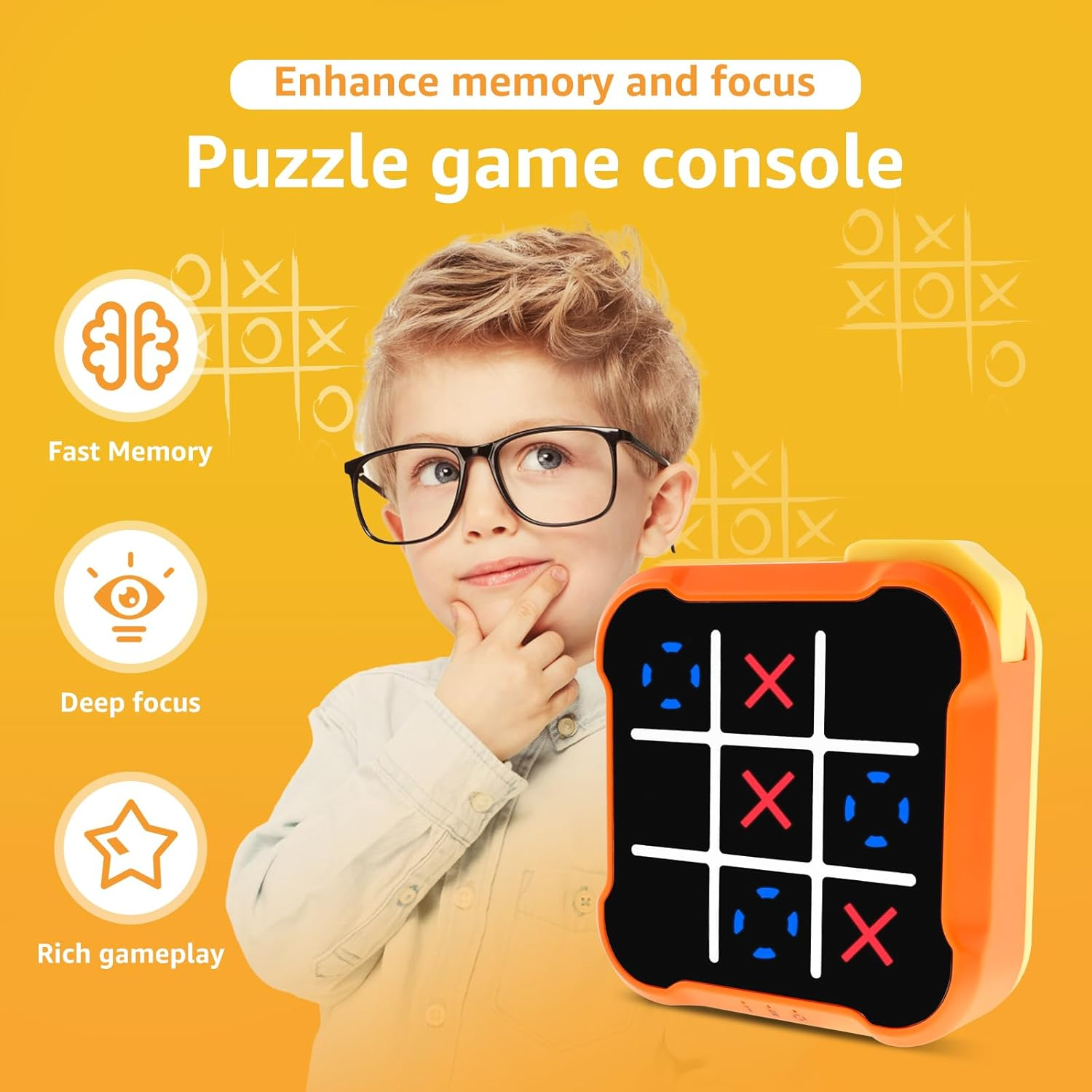 Toe Board Toy Game Electronic Memory Games Training Infinite Toe Game for Indoor Game Handheld Puzzle Game Console Portable Enduring Tic TACS Toe Bolt Game for Kids Adults (Orange)
