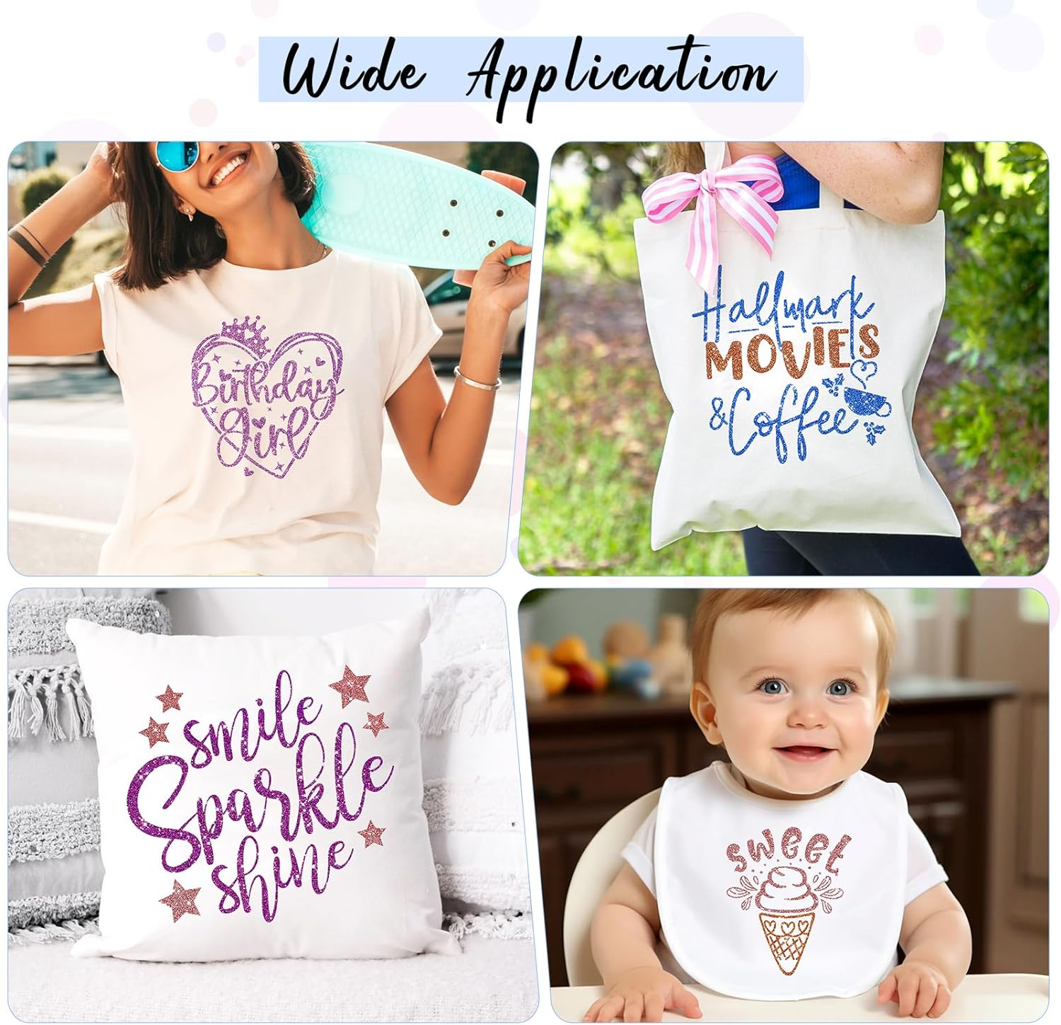 Tintnut Glitter HTV Heat Transfer Vinyl - 16 Sheets 12"X12" Colorful Glitter Heat Transfer Vinyl Shinny Glitter Iron on Vinyl for T-Shirts Glitter HTV image number 6