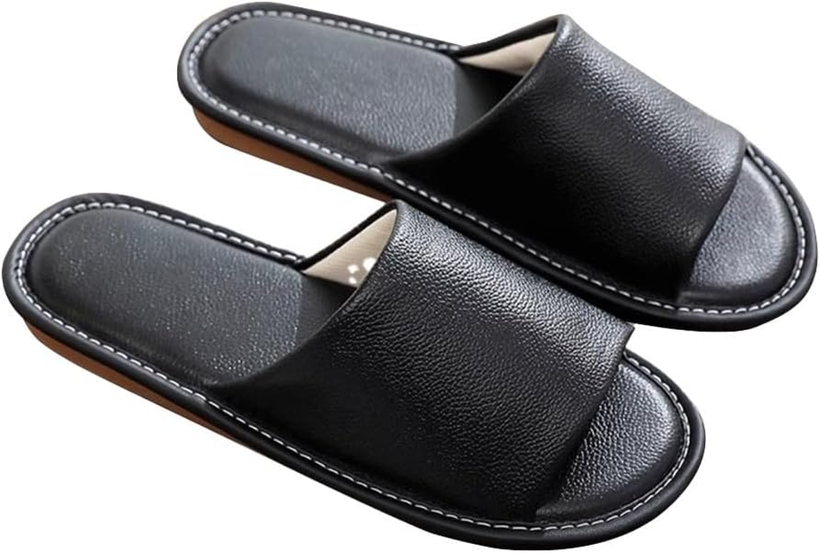 Leather Slippers for Old Men Women，Comfortable and Durable, with a Non-Slip Oxford Sole. Suitable for All Seasons(Khaki,41/42 EU)