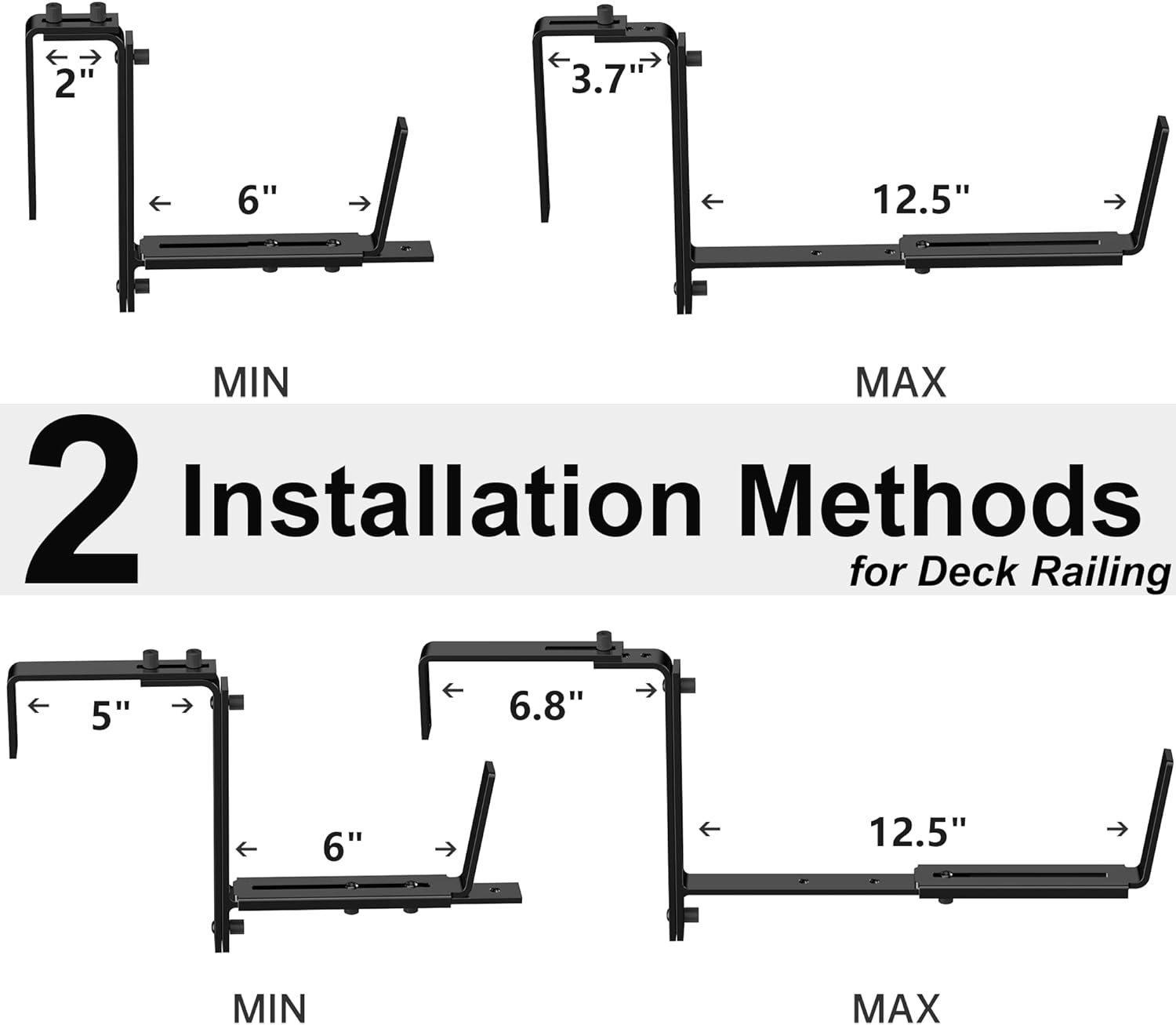 Y&M Adjustable Planter Box Brackets, Brackets for Window Boxes Planters, 4 Packs Universal Outdoor Hanging Brackets, Black Steel Mounting Durable, Suitable for Fence Pergola Patio Garden Balcony image number 2