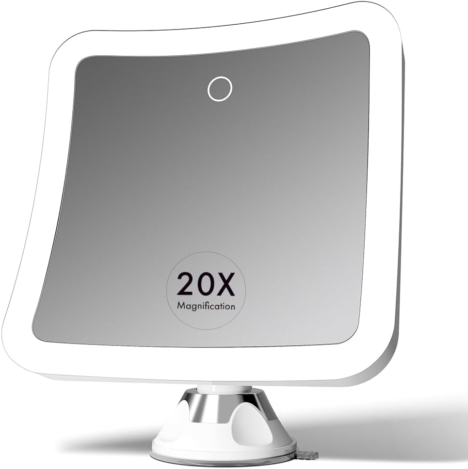 Fancii 20X Magnifying Makeup Mirror with LED Lights, Rechargeable, High Zoom | 7-Inch Large Lighted Travel Mirror for Vanity and Bathroom, Dimmable, 3 Light Settings, Strong Suction, 360&deg; Rotation image number 4
