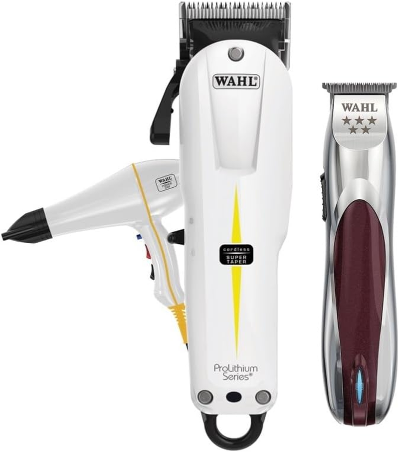 Wahl Professional Pro Lithium Cordless Super Taper Hair Clipper A-Lign Hair Trimmer White Powerdryer Hair Dryer Combo image number 1