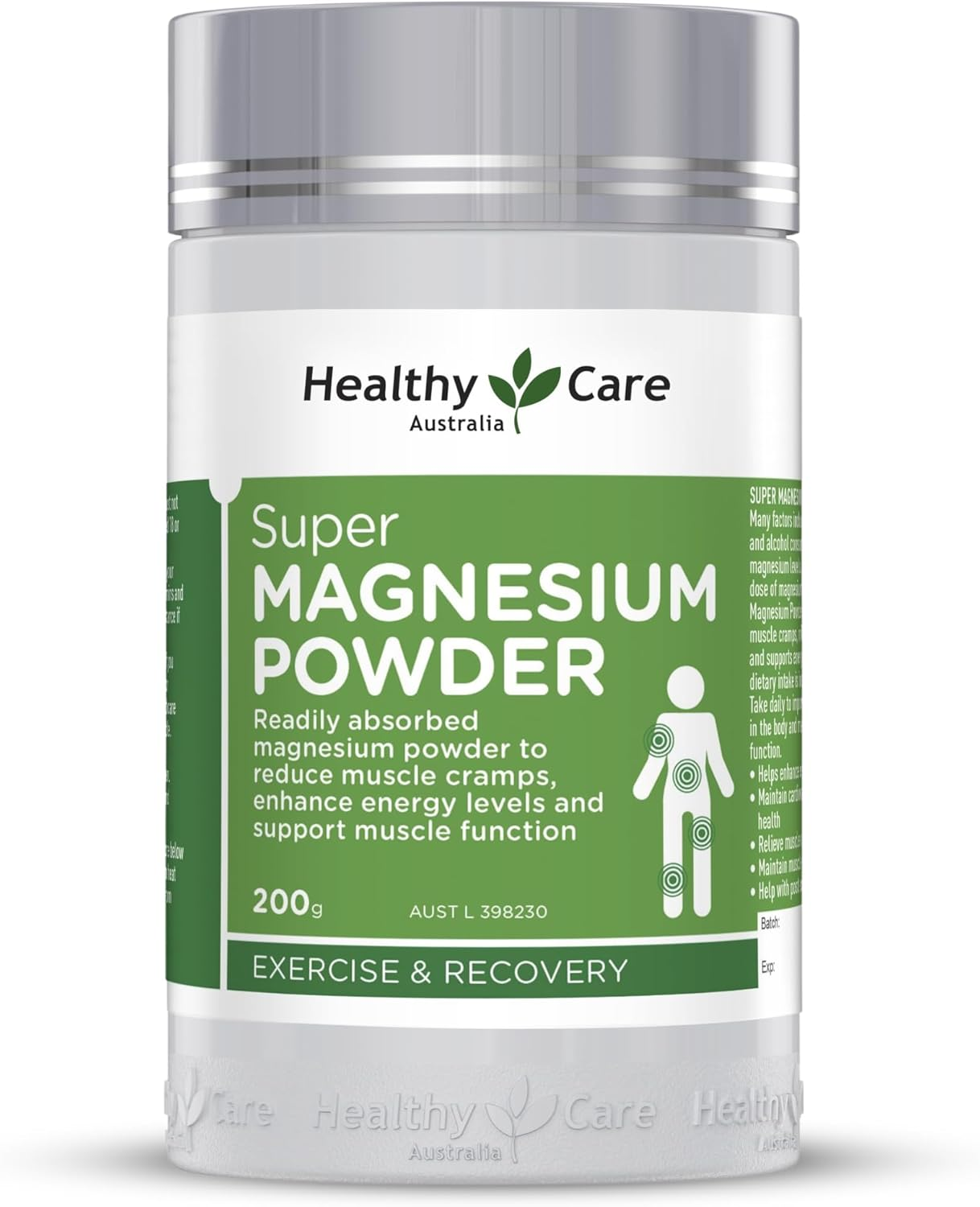 Healthy Care Super Magnesium Raspberry Powder - Supports Muscle Function and Boosts Energy Levels - All Natural Ingredients - 200 G