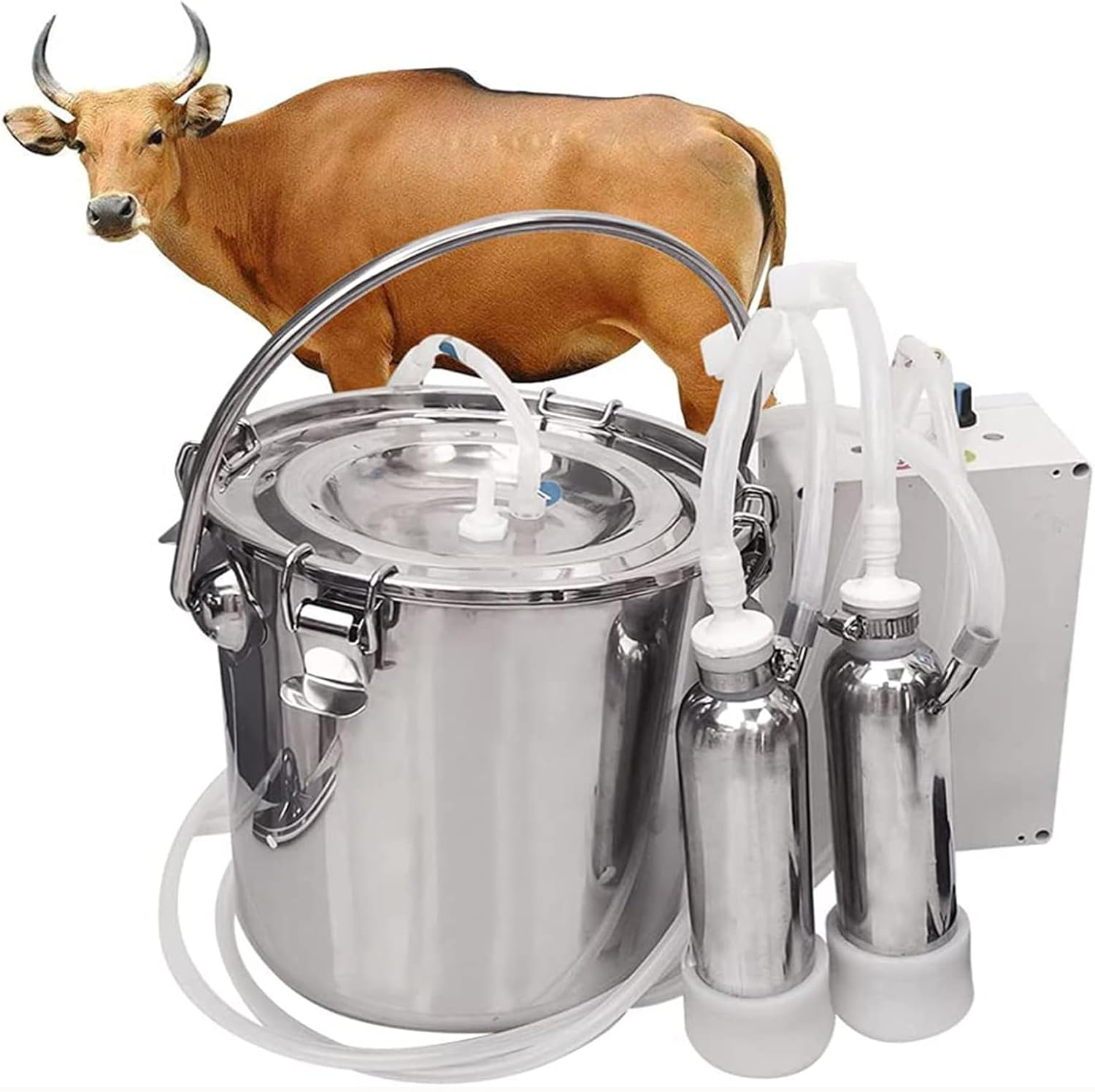 Rechargeable Direct Suction Milking Machine for Goats and Cows, 5L/10L Portable Home Milking Machine Cow Kit, Battery Operated Milker with Auto-Stop, Adjustable Suction, Milker for Small Farms