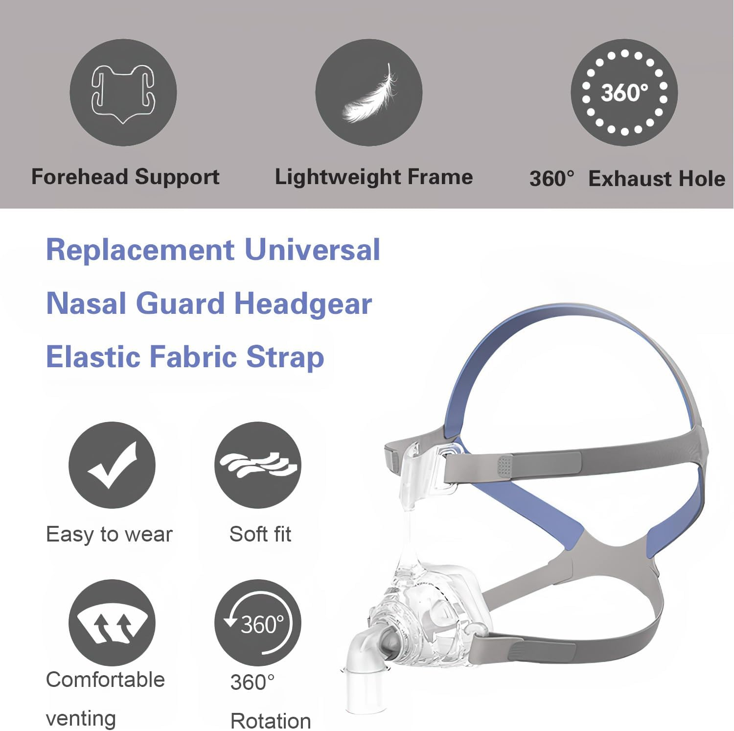 Replacement Universal Nasal Guard Headgear, Replacement Headgear for Resmed Mirage FX Nasal Guard, Breathing Machine Accessory for Mirage FX Elastic Fabric Strap image number 2