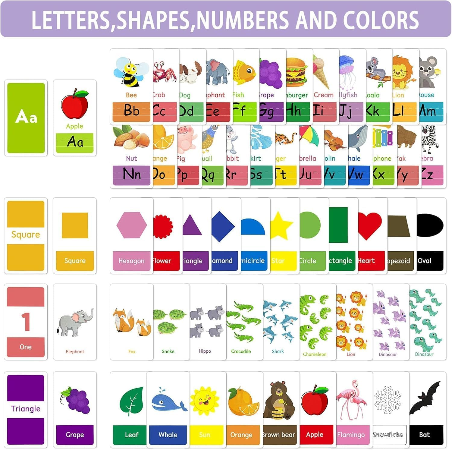 58-Piece Toddler Flash Cards Set - Alphabet, Numbers, Colors & Shapes Learning Cards | Double-Sided Waterproof Flashcards for Ages 1-4 | Preschool Educational Toys, Bpa-Free & Tear-Resistant image number 3