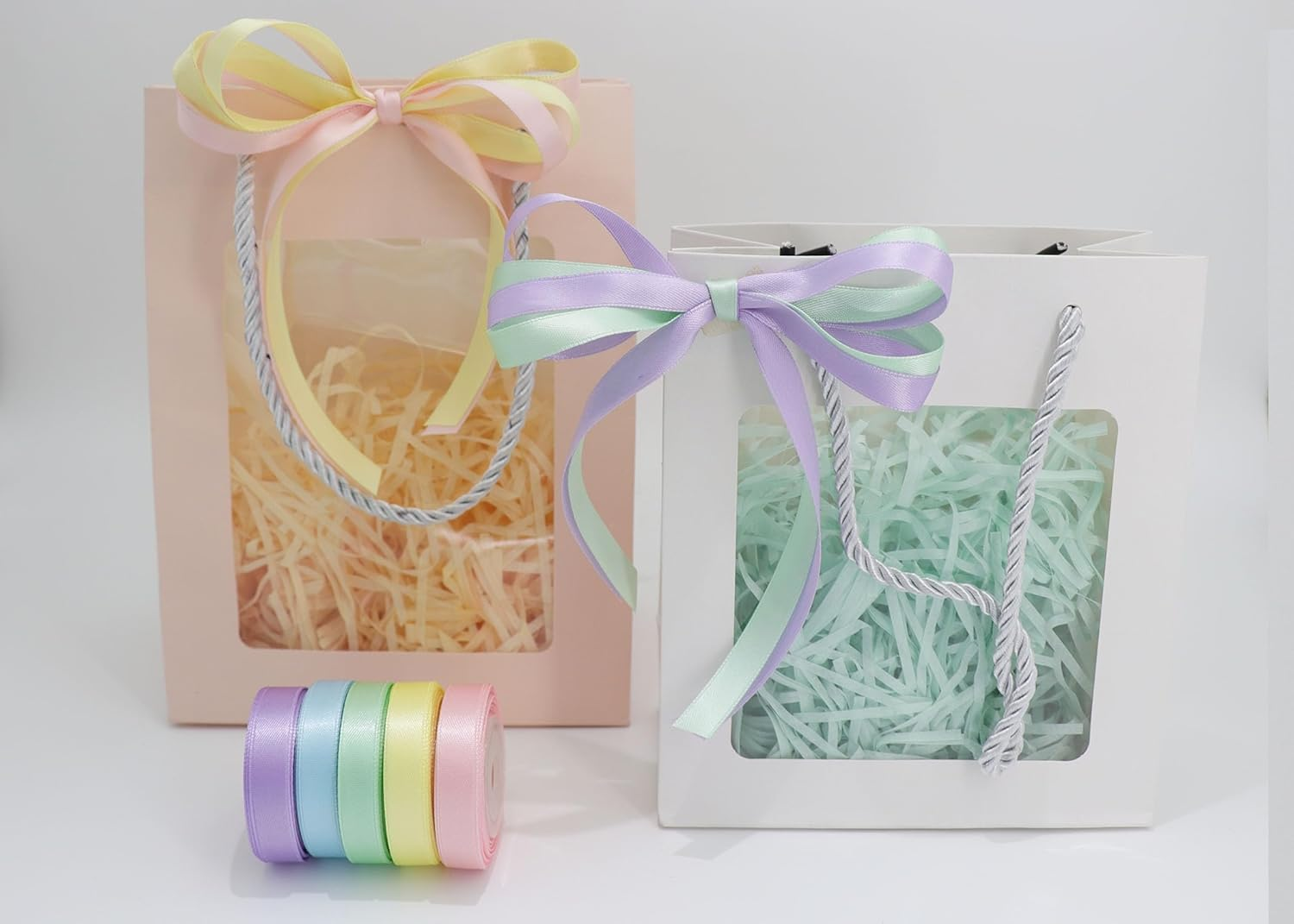 Satin Ribbon 3/8 Inch, Pastel Color Double Faced Ribbon for Gift Wrapping, Flower Bouquet, Wedding Party Decoration, Hair Bows, DIY Crafts - 8 Yards/Roll, Total 40Yds image number 1