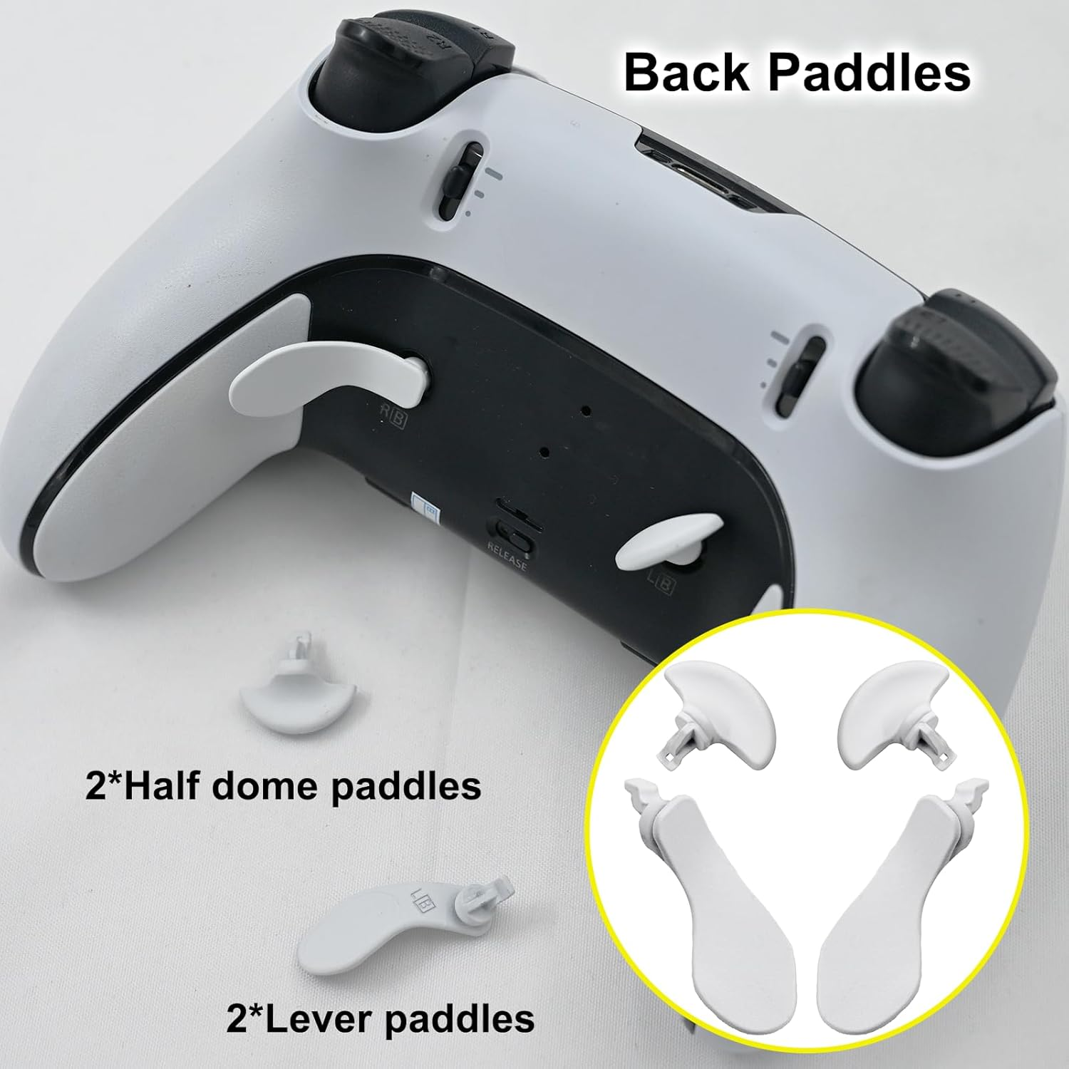 10 in 1 Metal Back Paddles Replacement for PS5 Dualsense Edge Controller,Swappable Thumbsticks Analog Joysticks Kits,Replacement Accessories for PS5 Edge Controller with 4 Paddles,6 Thumbsticks(White) image number 4