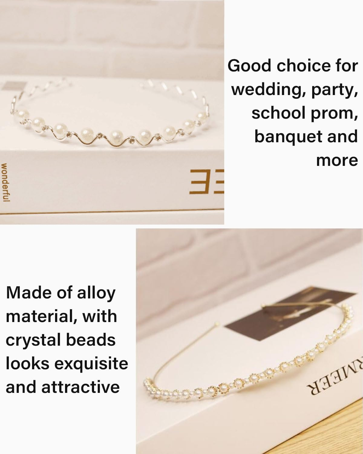 MYGLOAR 2 Pack Hair Accessories for Girls, Bridal Hair Accessories, Gold Tiara with Sparkling Crystal Headband, Wedding Flowers for Women, Sunflower Beads, Wave Beads (2 Pack) image number 3