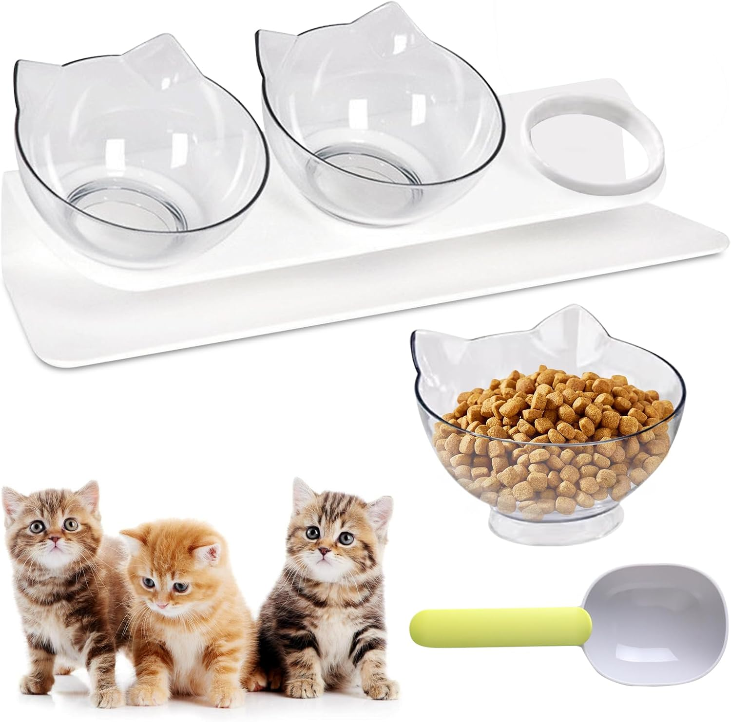 Cat Feeding Bowl, Cat Bowls, 15&deg; Tilting, Cat Feeding Bowl, Raised Cat Bowl, Feeding Bowl for Cat, 3-In-1 Cat Bowl, Dog Bowl, Anti-Vomiting Feeding Bowl, Cat Feeding Station Cats image number 1