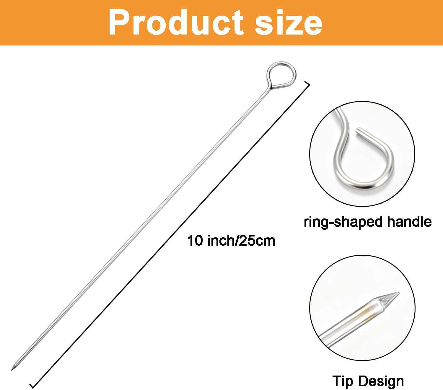 30 Pack Barbecue Skewers,10 Inch Stainless Steel BBQ Skewers Reusable Kabob Sticks for Grilling,Meat,Chicken,Vegetable