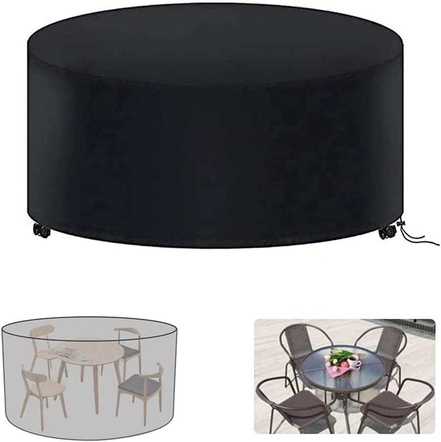 Garden Furniture Covers Patio round Table Cover MAYHOUR Waterproof Windproof Drawstring 210D Oxford Fabric Outdoor Indoor Chair Desk Cover Anti-Uv Snow Protection Black (73&times;43In/185&times;110Cm)