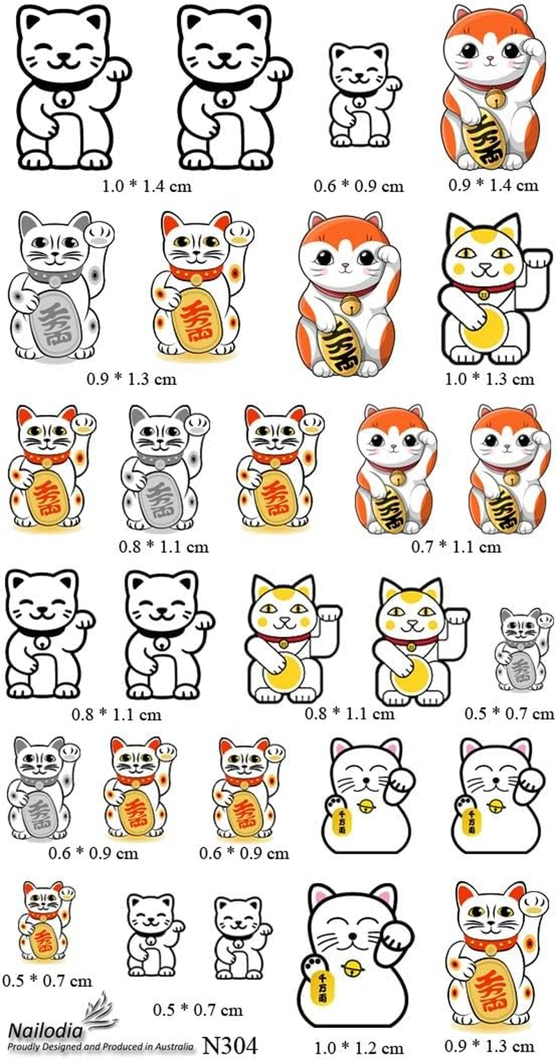 Japanese Lucky Cat Maneki Neko Nail Art Decal Sticker image number 2