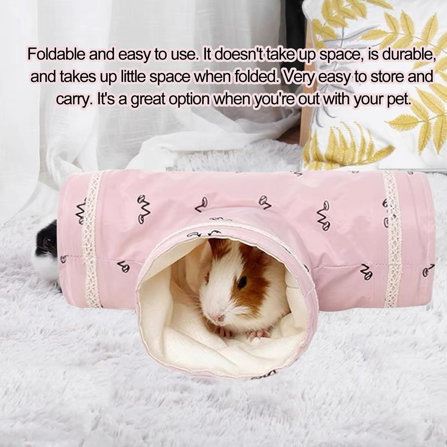Guinea Pig Tunnel, Foldable Small Animal Activity Tunnel Toy 3-Way Guinea Pig House Hamster Tunnel Accessory for Chinchilla Rat Ferret image number 5