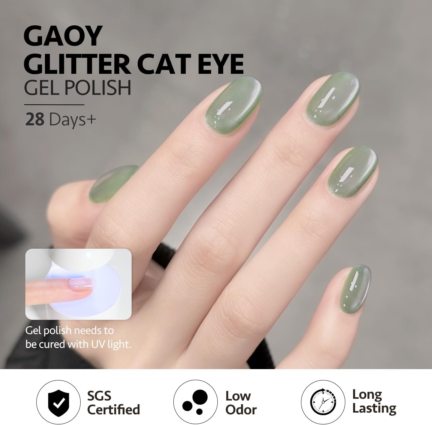 GAOY Cat Eye Gel Nail Polish Set with Magnet for Green Blue Pink Glitter Holographic Cat Eye, Salon Gel Manicure and Nail Art DIY at Home, Minty Fresh image number 2