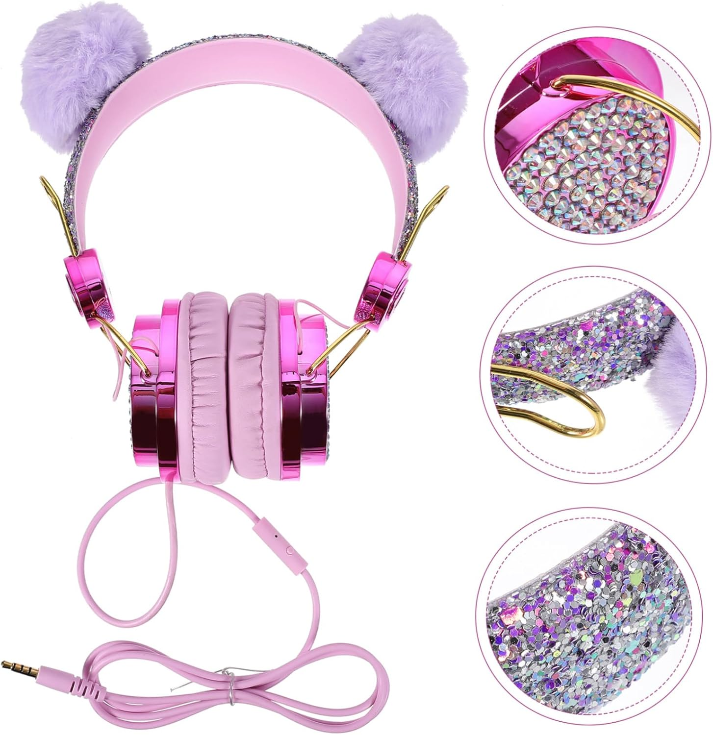 MERRYHAPY Kids Cartoon Plush Ear Headphones for Boys and Girls Adjustable Volume Limiting On-Ear Headset for Travel Random Color Design image number 2