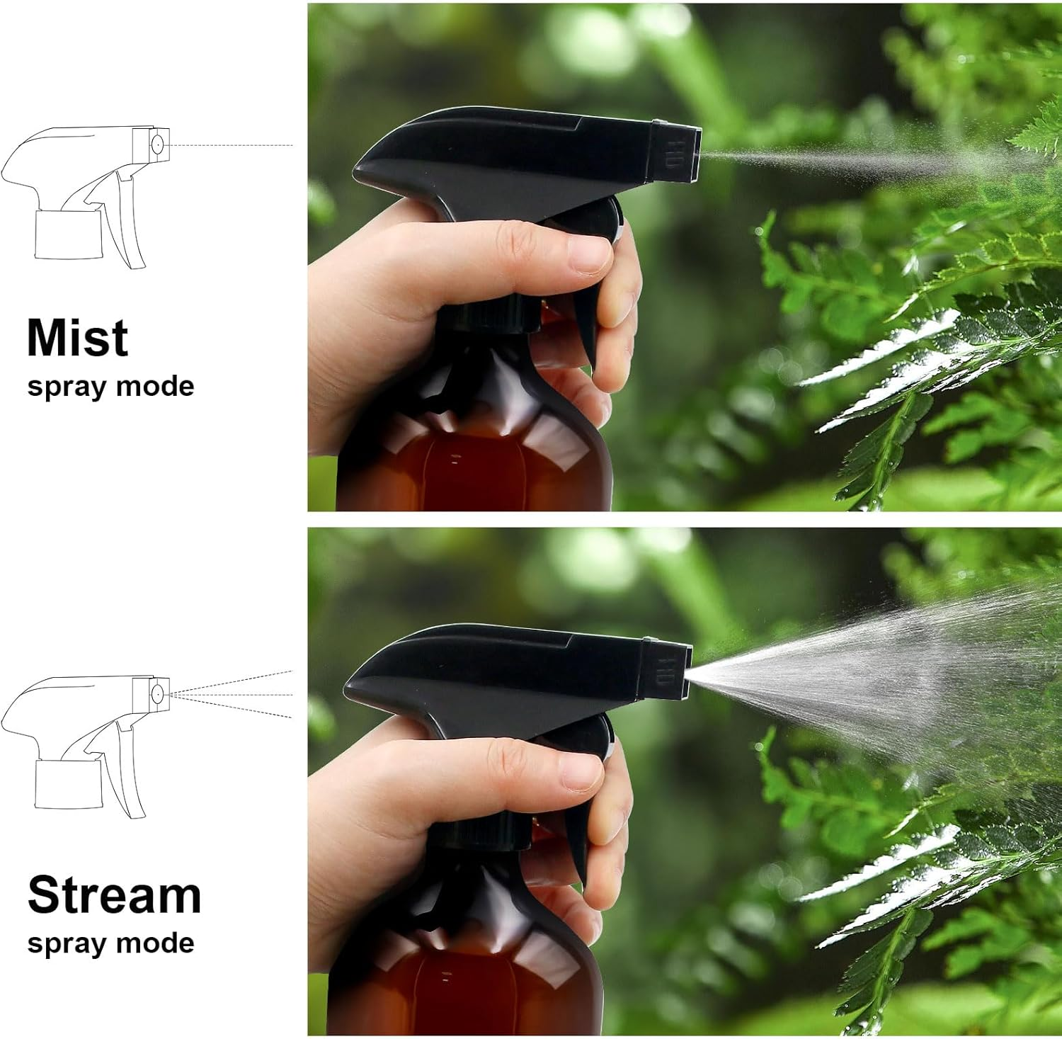 Pack of 2 Spray Bottles, 500 Ml Water Spray Bottle Plants, Atomiser Spray Bottles with Adjustable Spray Tips, Empty Water Spray Bottle Cleaning, Home, Garden, Hairdresser (Brown)