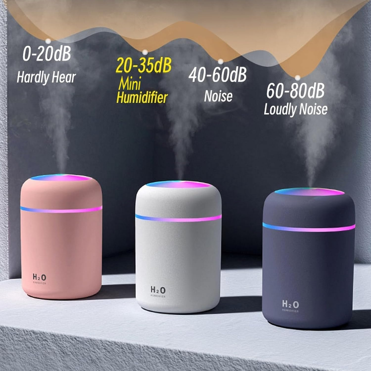 Portable Mini Humidifier, Colorful, Cool Mist, USB Powered. Perfect for Bedroom, Office & Car (300Ml, Black) - White image number 2
