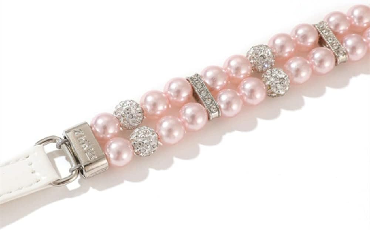 MOTTDAM Bling Rhinestone Pet Dog Jewelry Chihuahua Collar, Pearl Collars, Collar Leather, Necklace Crystal Jewellery Christmas Decor for Puppies Cat Pet(L Pink 1.5X37CM) image number 3
