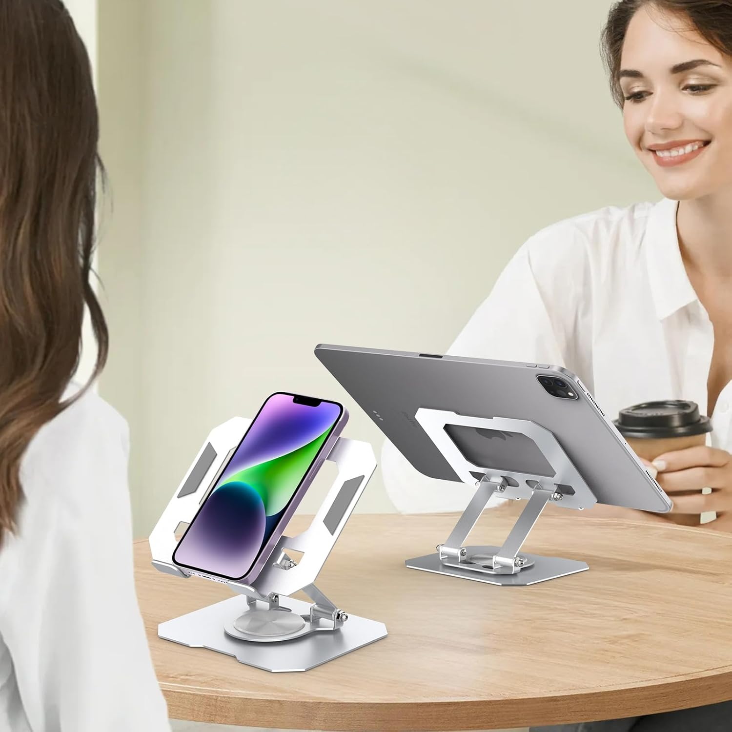 Bighan Tablet Stand, 360&deg; Adjustable Aluminum Ipad Stand Holder Foldable Fits Ipad Stand for Desk Rotating Portable Monitor Stand for Tablets PS Mobilephones Other 4.7"-12.9" Device, Silver image number 5