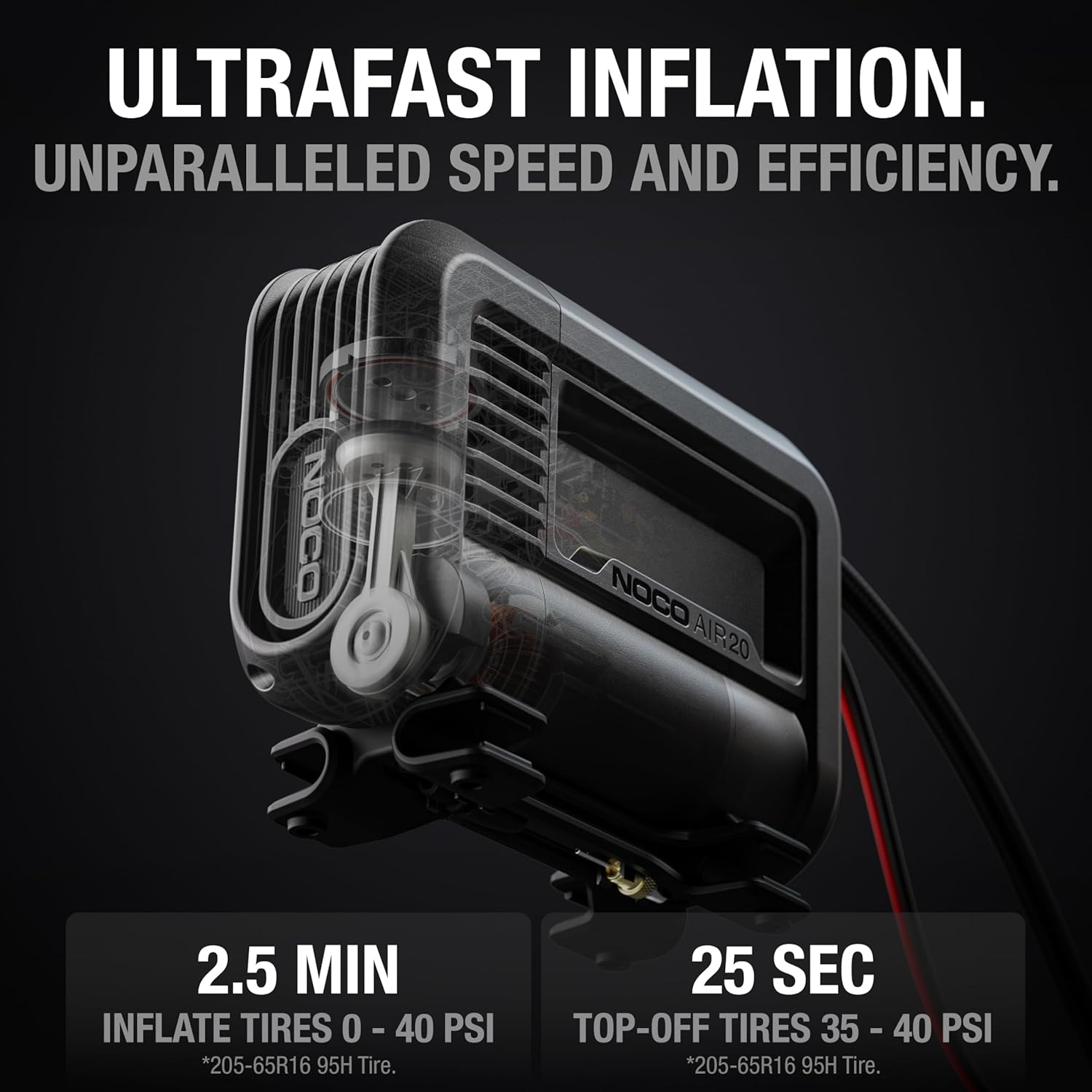 NOCO AIR20: Ultrafast 20A Tyre Inflator - 12V Portable Air Compressor Pump &ndash; 47 SLPM Airflow Inflates 0&ndash;40 PSI in 2.5 Minutes &ndash; Digital Gauge + Auto-Shutoff image number 3