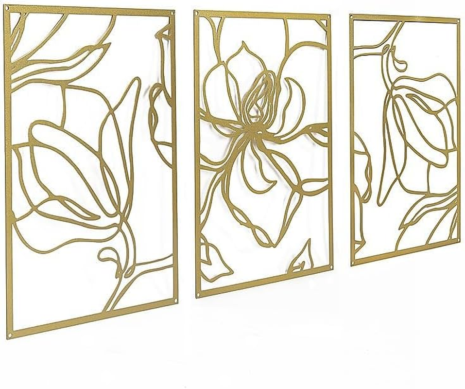 3 Piece Gold Flower Metal Wall Decor Abstract Floral Aesthetic Set of 3 image number 2