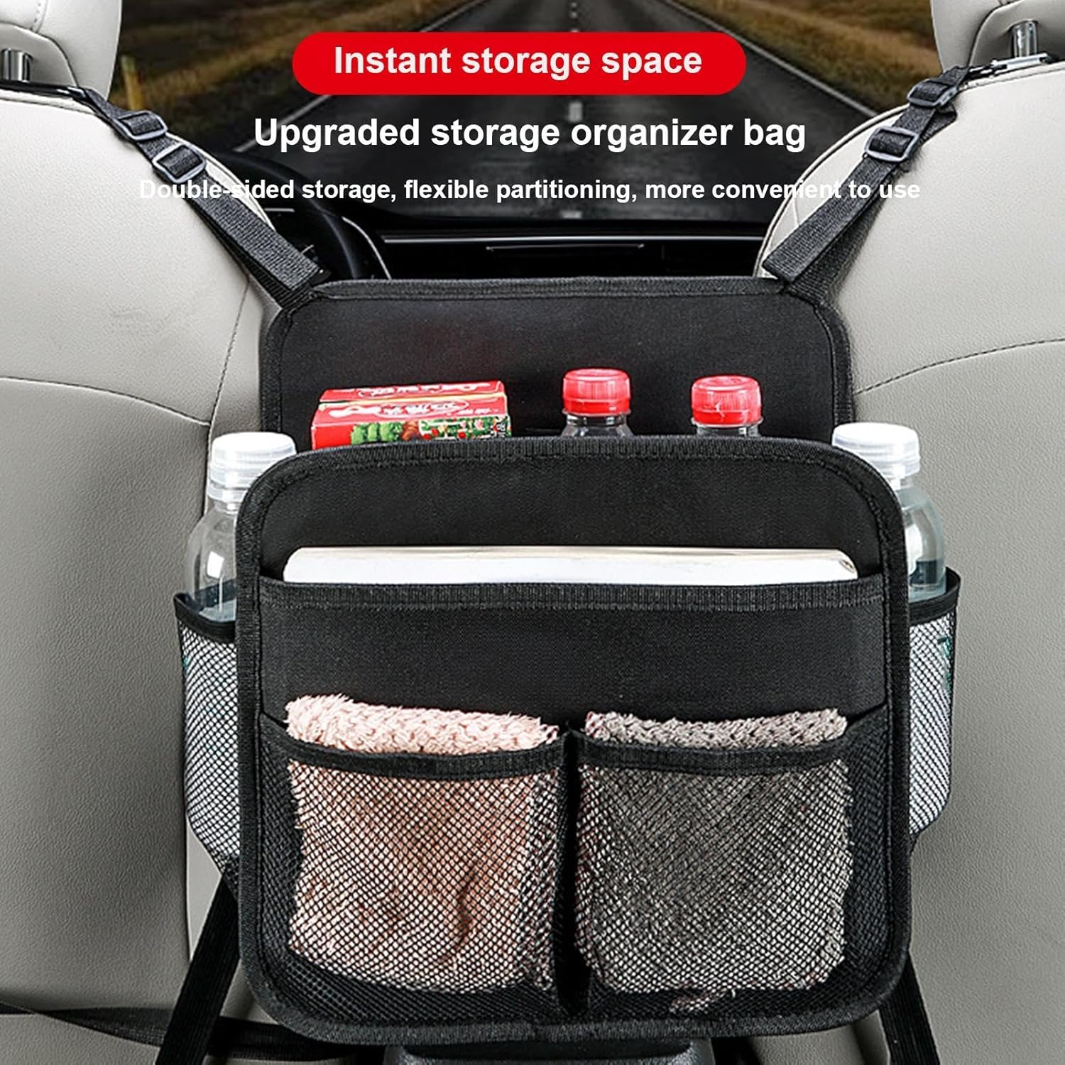 Car Purse Holder between Seats, Multi-Compartment Oxford Cloth Car Organizer - Large Capacity Multifunctional In-Between Seat Car Organizer for SUV, Truck image number 5