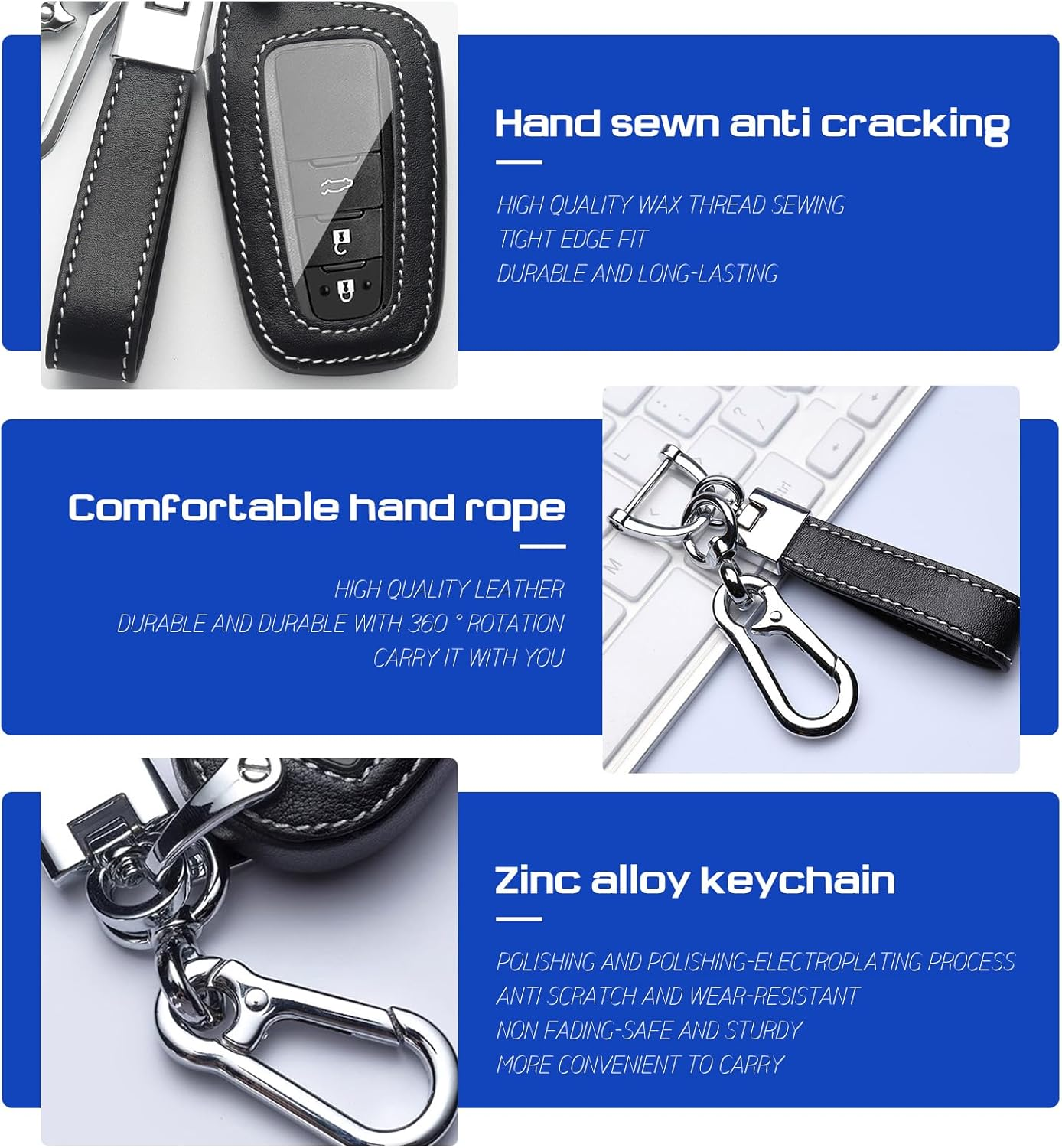 Powerful for Toyota Key Fob Cover Car Key Fob Protector Key Holder Case with Keychain Leather Lanyard 2/3 Buttons for Camry RAV4 Highlander Avalon C-HR Prius Corolla GT86