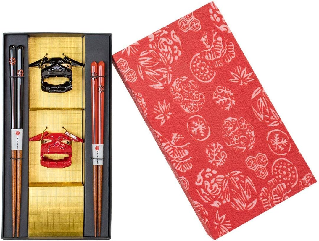 Kawai Japanese Wooden Chopsticks 2 Pairs and 2 Chopstick Rests Set in Gift Box [ Japan Import/Handcrafted ] - Checkered Grid Petal Small Pot image number 2