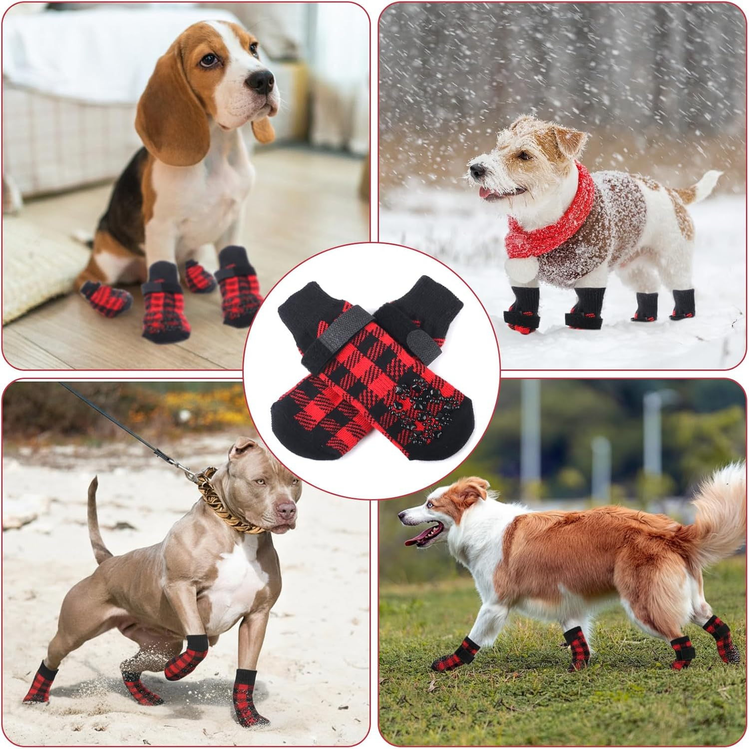 2 Pairs Red Anti-Slip Dog Socks with Adjustable Straps, Paw Protectors to Stop Licking for Injured Paws, Indoor Outdoor Boots for Hardwood Floors (M) image number 6