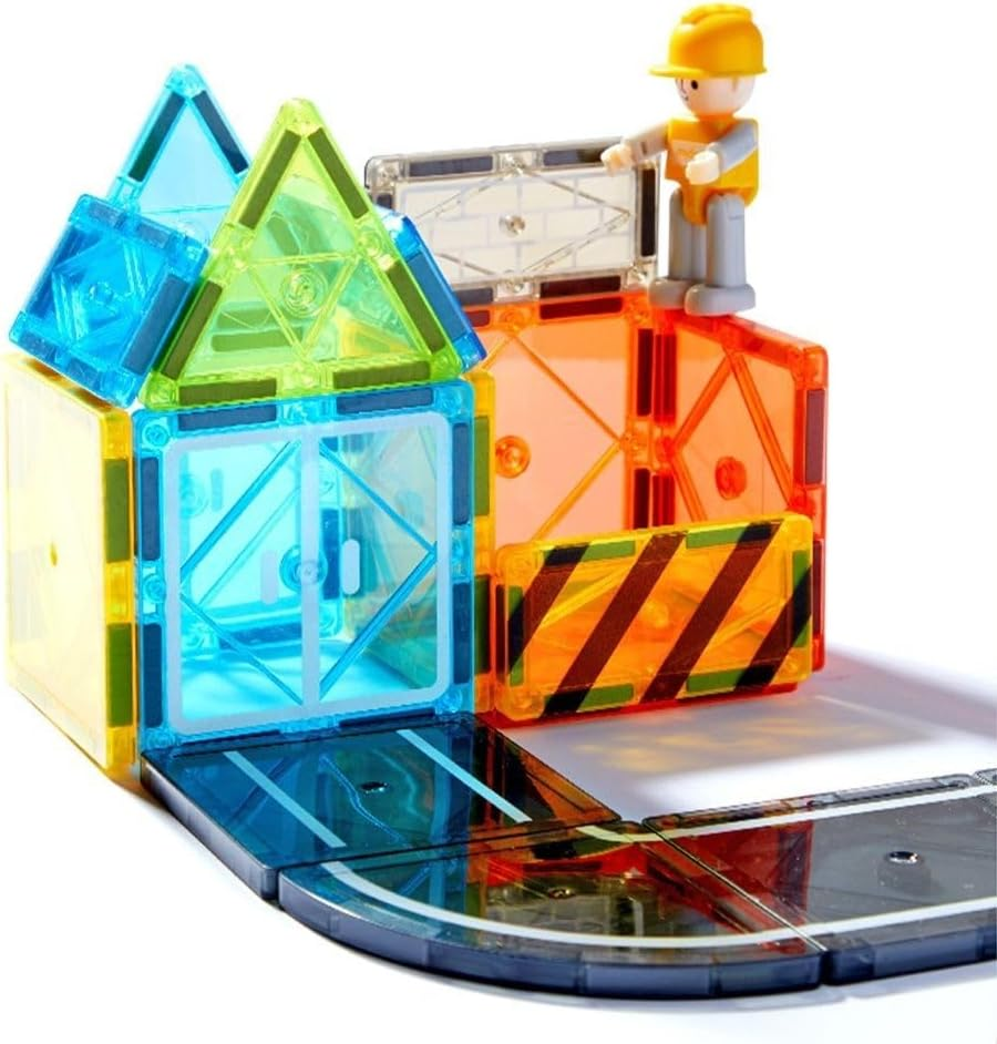 Mideer Magnetic Tiles Road Set with Extendable Magnetic Crane, City Construction Building Toys for Toddlers STEM Preschool Toys Ages 4-6 5-7, Gifts for 3+ Year Old Boys Girls Kids Toys with Car