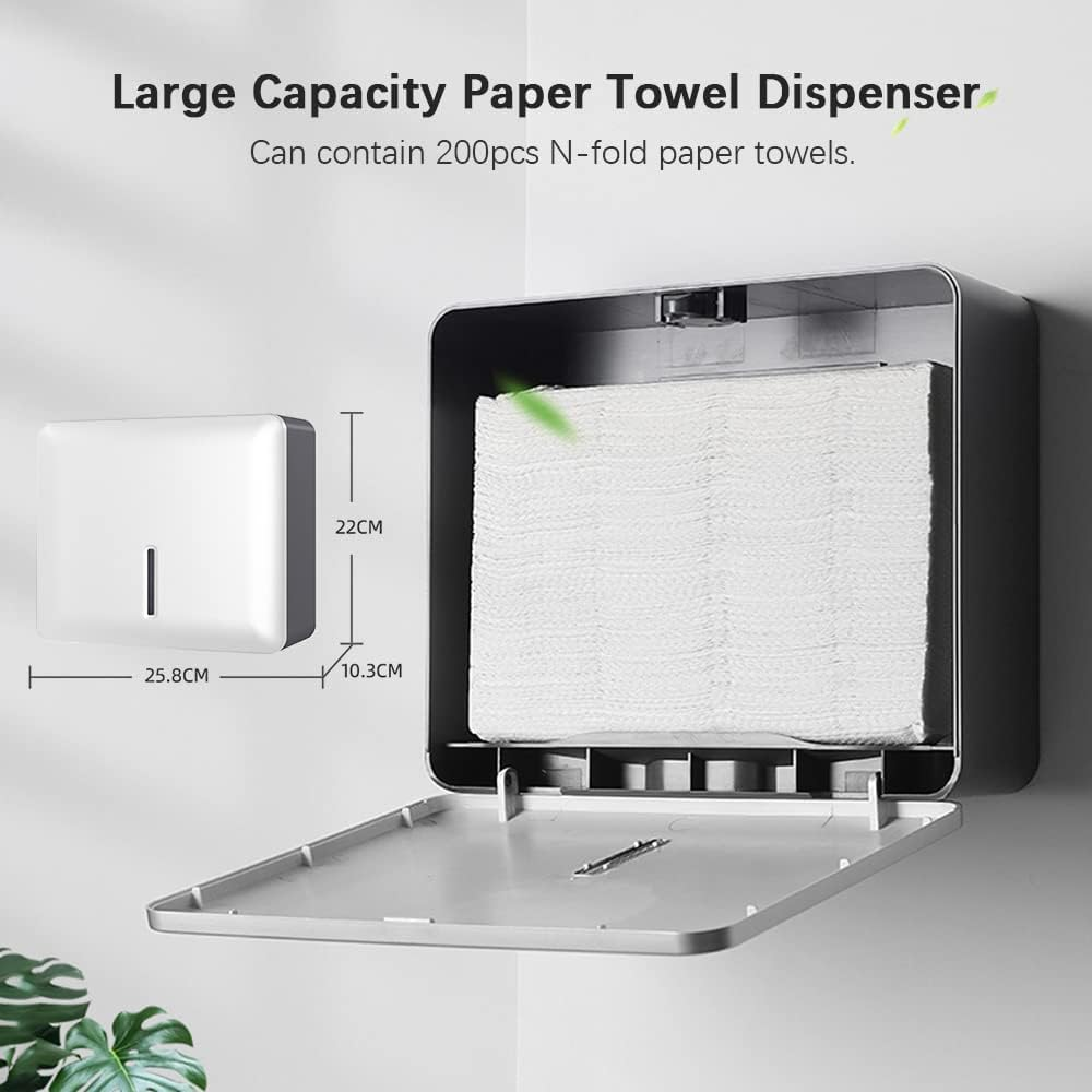 Domary Wall Mount Paper Towel Dispenser Multifold Hand Towel Tissue Holder with Key Lock for Bathroom Kitchen Bedroom - White image number 2