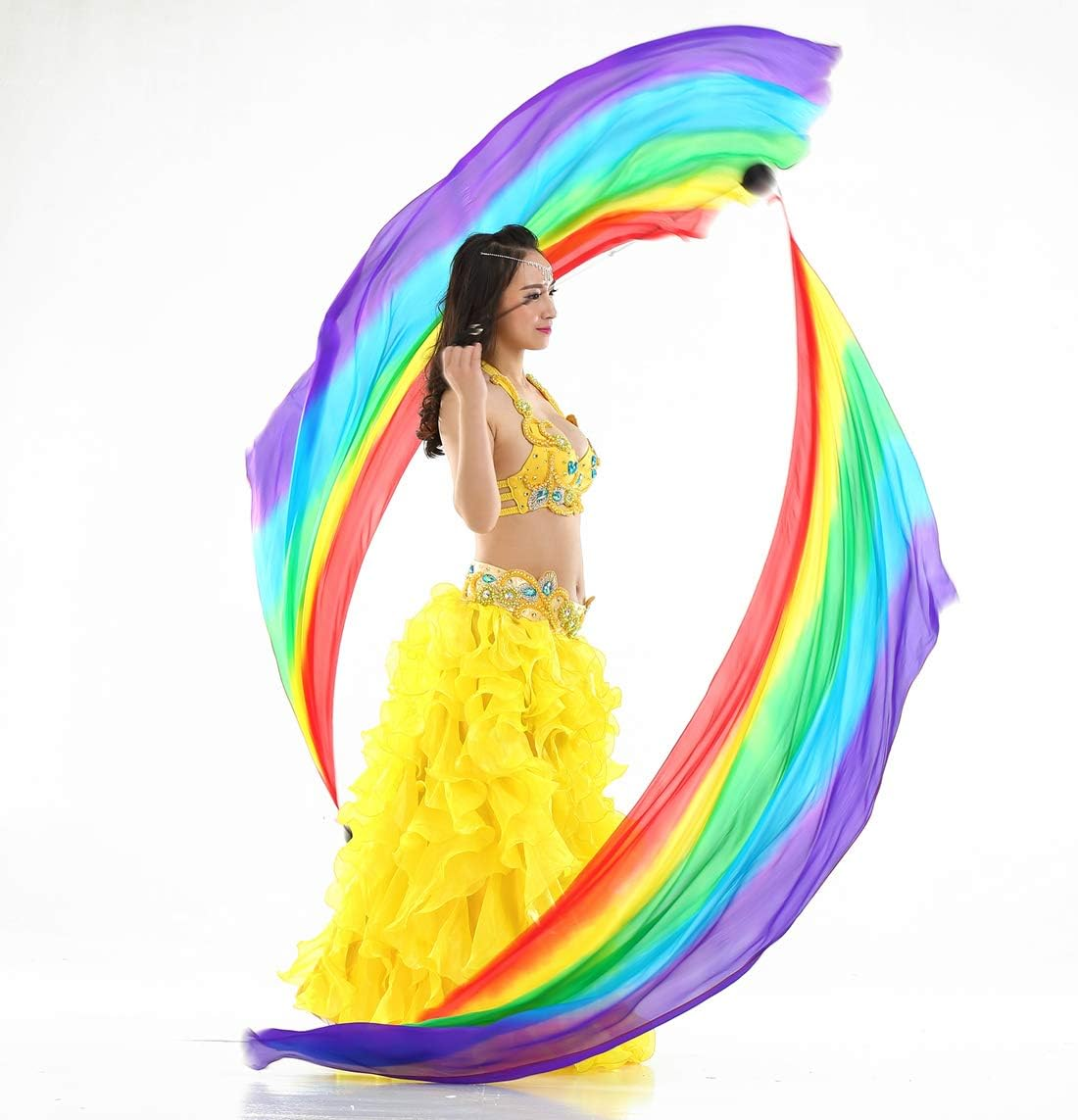 2Pcs Silk Veil with Poi Ball Belly Dance Poi Streamer Throw Ball in Haka Dance and Polynesian Dances - Black image number 2