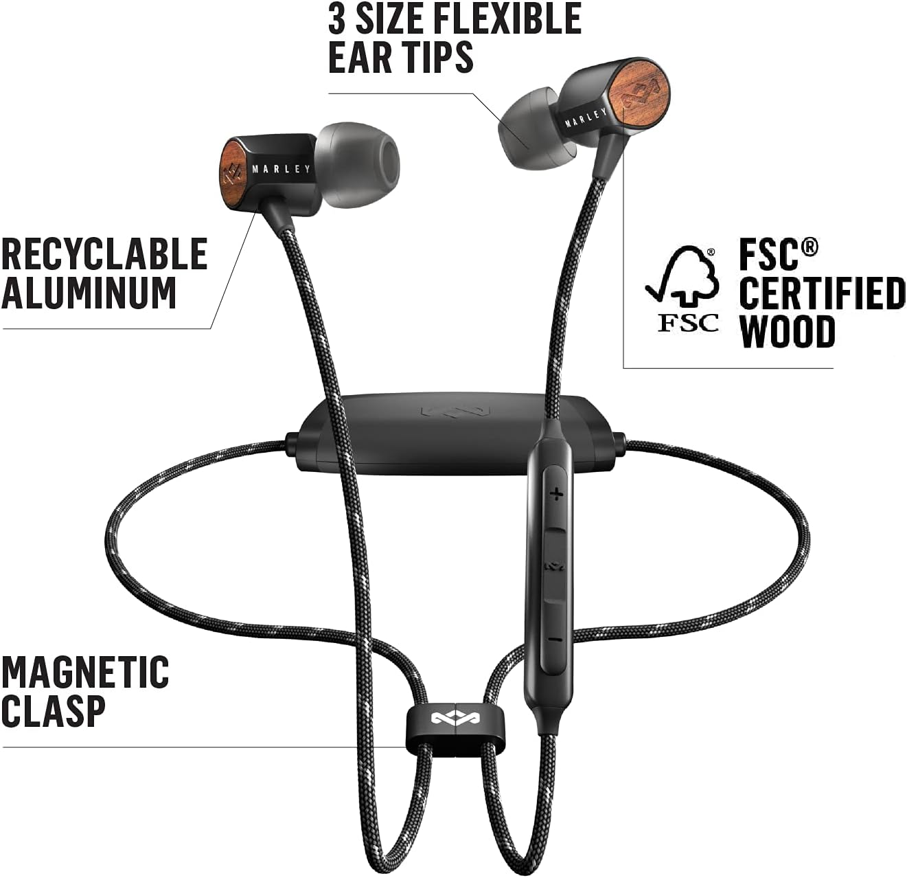 House of Marley Uplift 2 Wireless Bluetoot Headphone, Signature Black - Signature Black image number 6