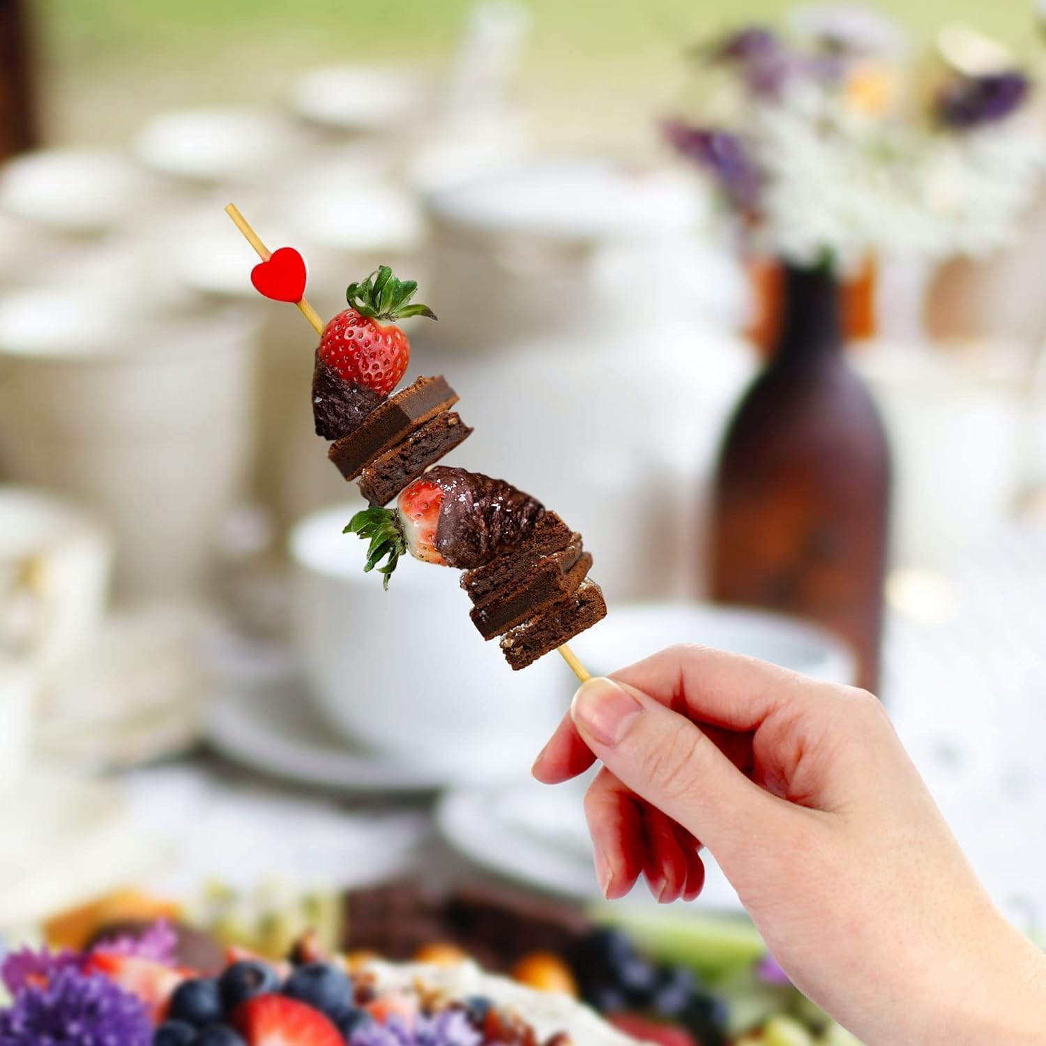 100 Pcs Cocktail Picks, 4.7 Inch Toothpicks for Appetizers, Bamboo Cocktail Sticks Skewers for Drinks, Desserts, Charcuterie, Party Fancy Toothpicks, Heart-Shaped Mini Food Picks Decorative. image number 3