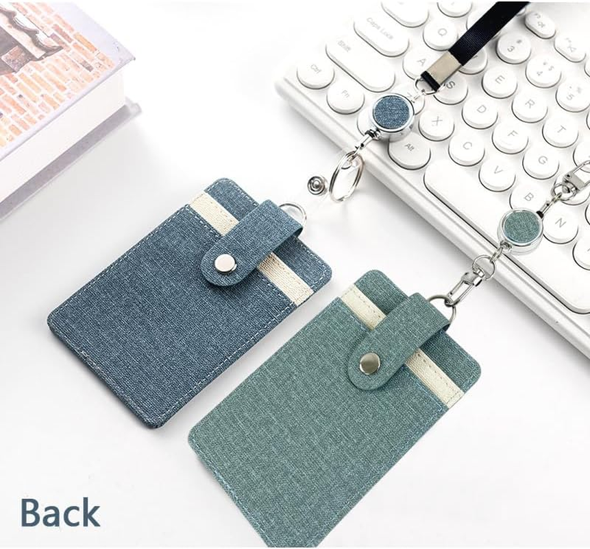 Badge Holder with Lanyard Set - Heavy Duty Carabiner Clip Retractable Reel Keychain with ID Card Badge Holder (Light Green+Deep Blue)