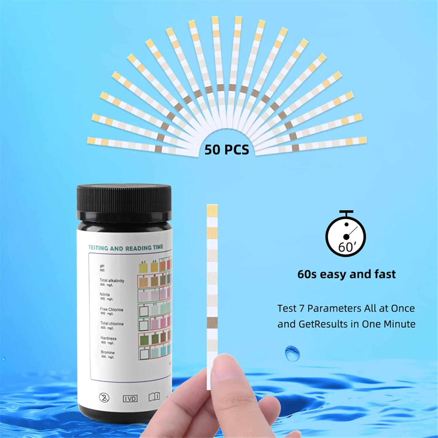 Maiju 7-In-1 Test Strips Spa and Pool Test Strips Tester Testing Kit for Total Hardness/Total Chlorine/Free Chlorine/Bromine/Ph/Total Alkalinity/Nitrite 50Ct image number 6