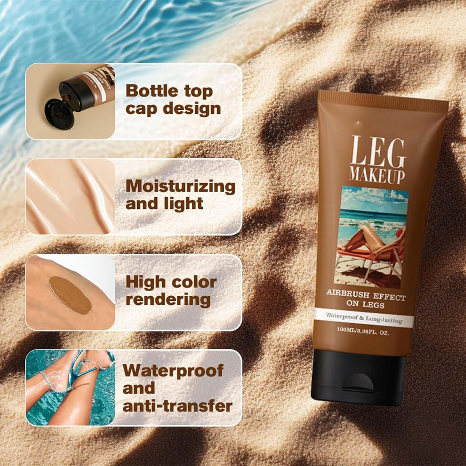 Leg Makeup, Miracle De Paris Body Coverage Perfector, All over Complexion Perfector with Brush for Legs, Waterproof Long-Lasting Sweat-Proof Coverage Concealer,T Valentine'S Day Gift (#3) - 2 image number 7