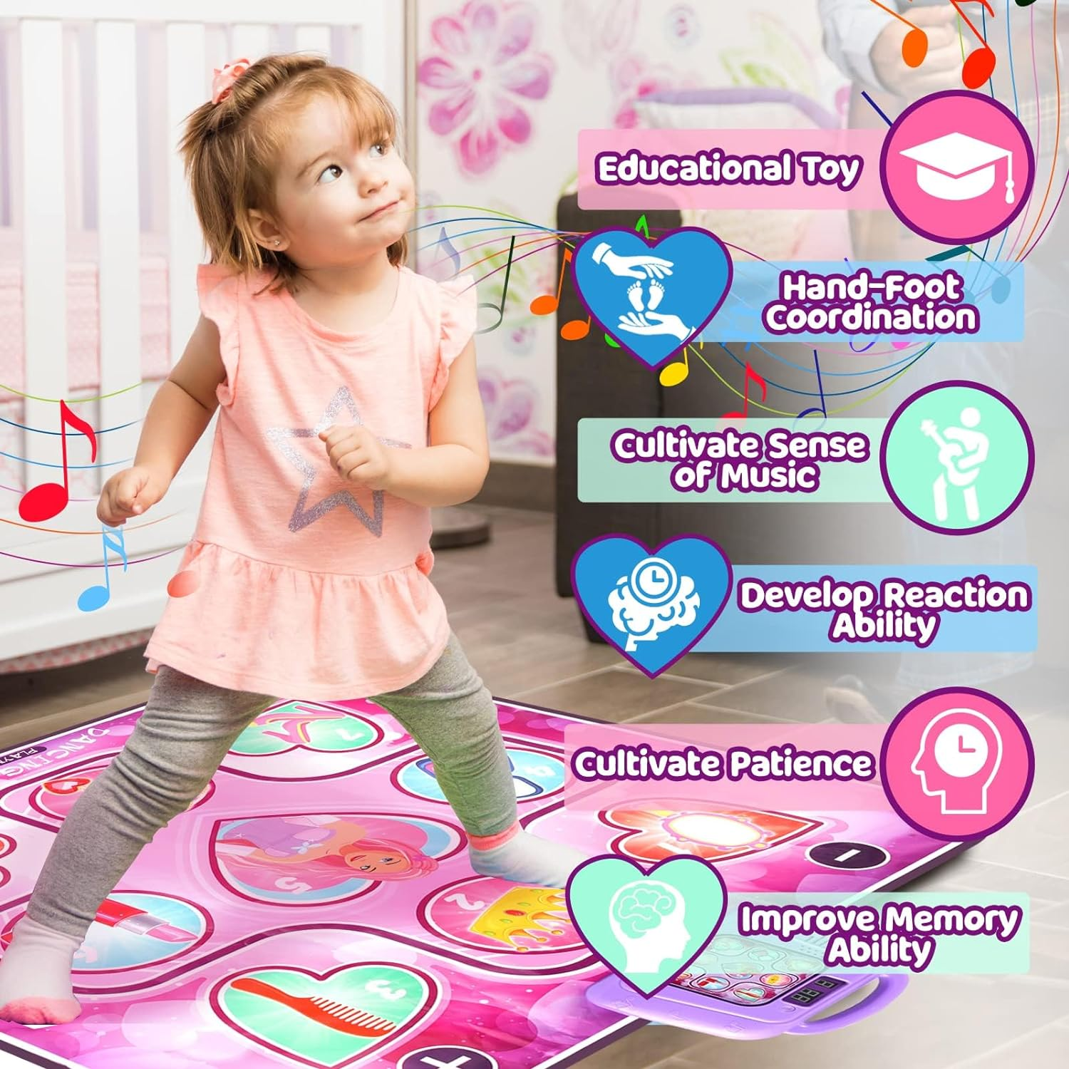 Dance Mat Toys for 3-12 Year Old Kids, Electronic Dance Pad with LED Lights, Music Dance Mat with 6 Game Modes, Toys Gifts for 3 4 5 6 7 8 9 10+ Year Old Girls image number 1