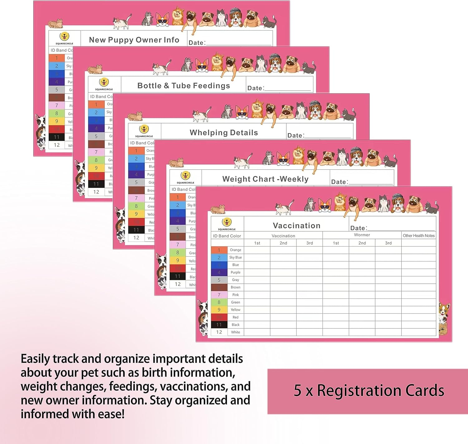 SQUARECIRCLE Complete Dog Whelping Kit with Feeding Nipple, Record Keeping Charts, ID Collars, Aspirator, Cord Clamps & More - Essential for Newborn Puppies (Red No Pad) image number 4