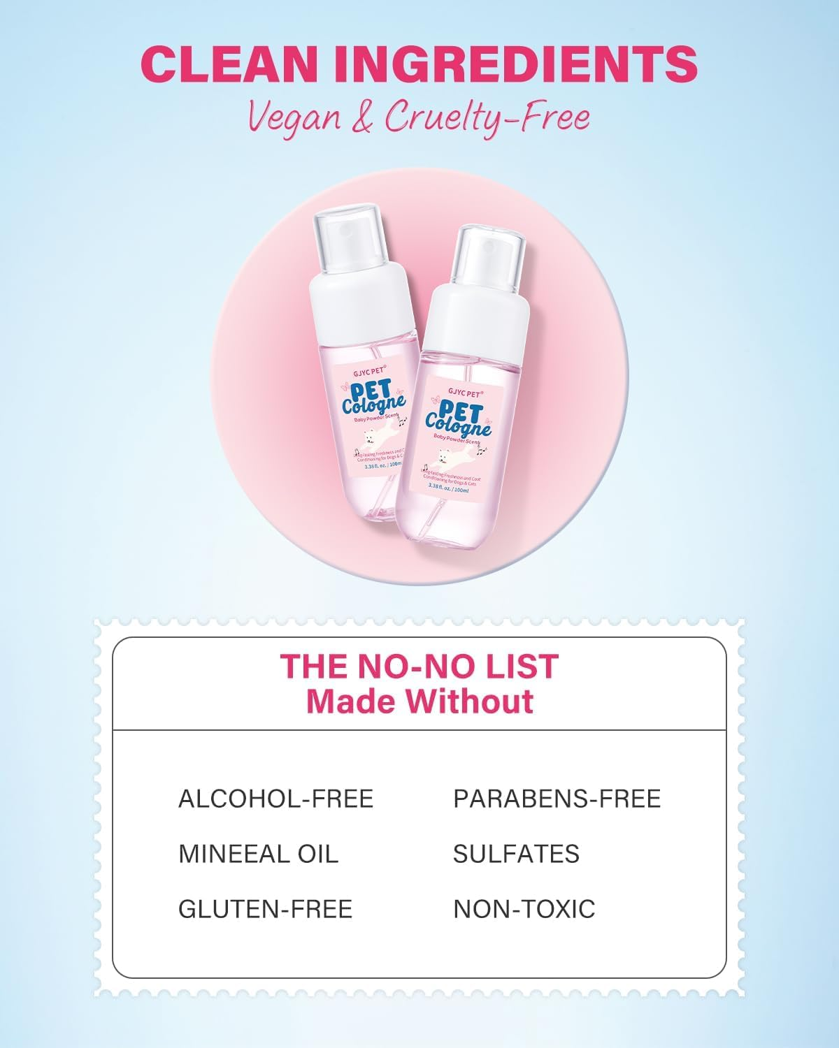 GJYC PET Dog & Cat Perfume | Long-Lasting Baby Powder Scent Deodorizing Spray | Fur-Conditioning Cologne, Non-Sticky Formula | Travel-Friendly, 3.38 Fl. Oz image number 4